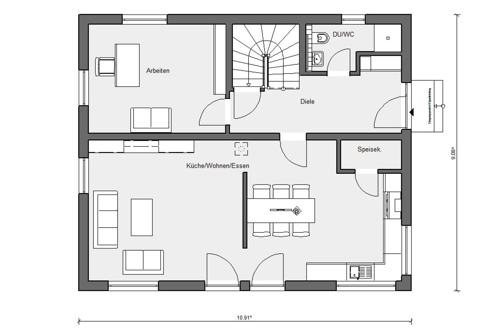 Grundriss Erdgeschoss E 15-166.2 modernes Haus mit Satteldachgaube