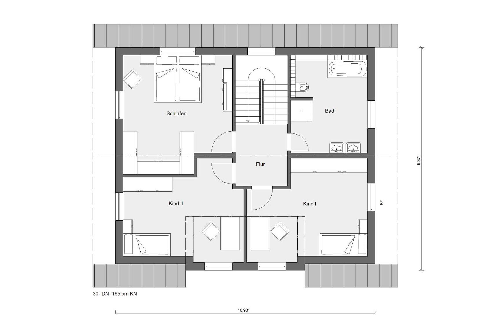 Grundriss Dachgeschoss E 15-168.3 Modernes Fertighaus mit Flachdachgaube