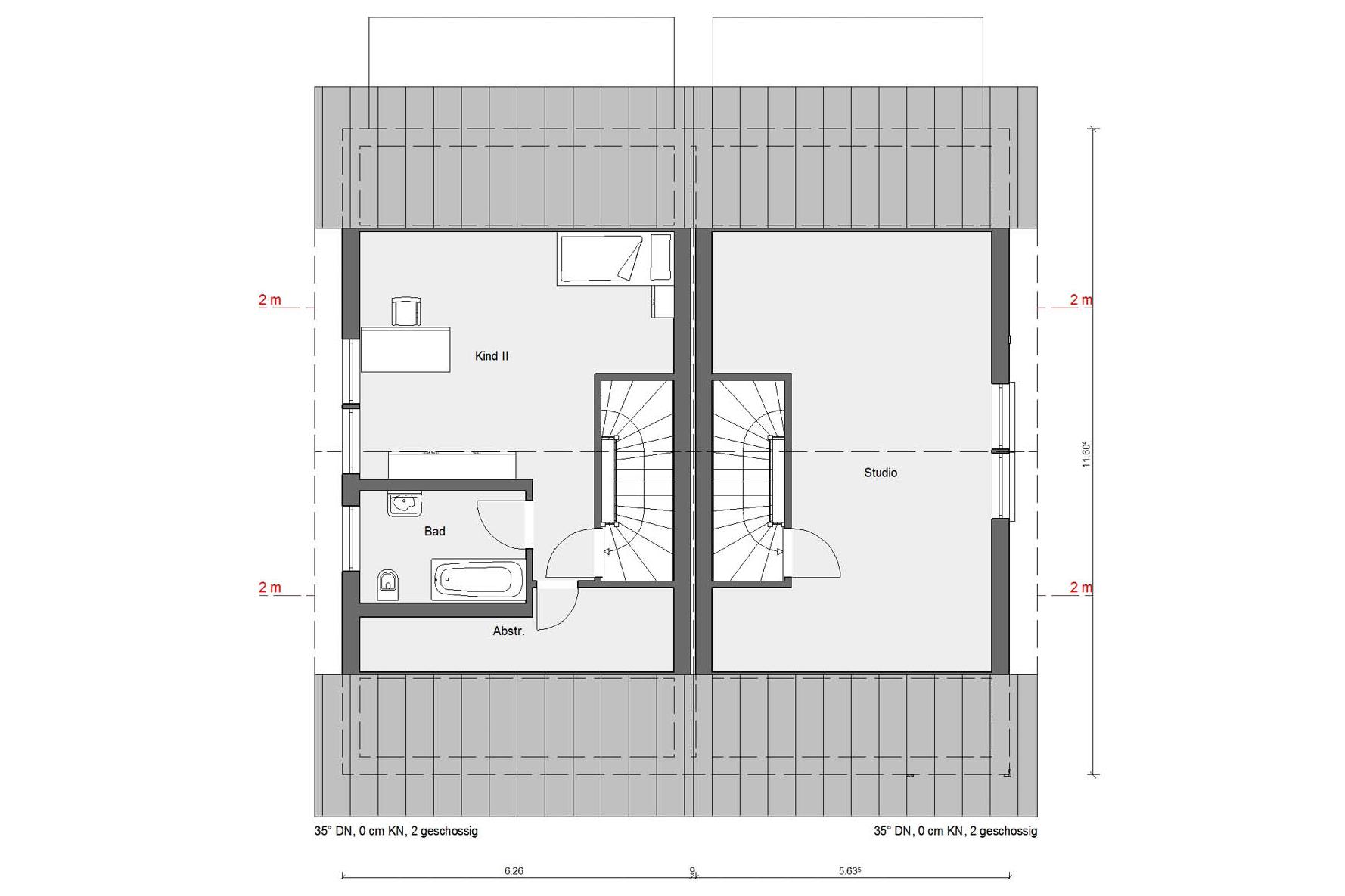 Grundriss Dachgeschoss D 20-176.1/ 20-158.1 Doppelhaus dreigeschossig