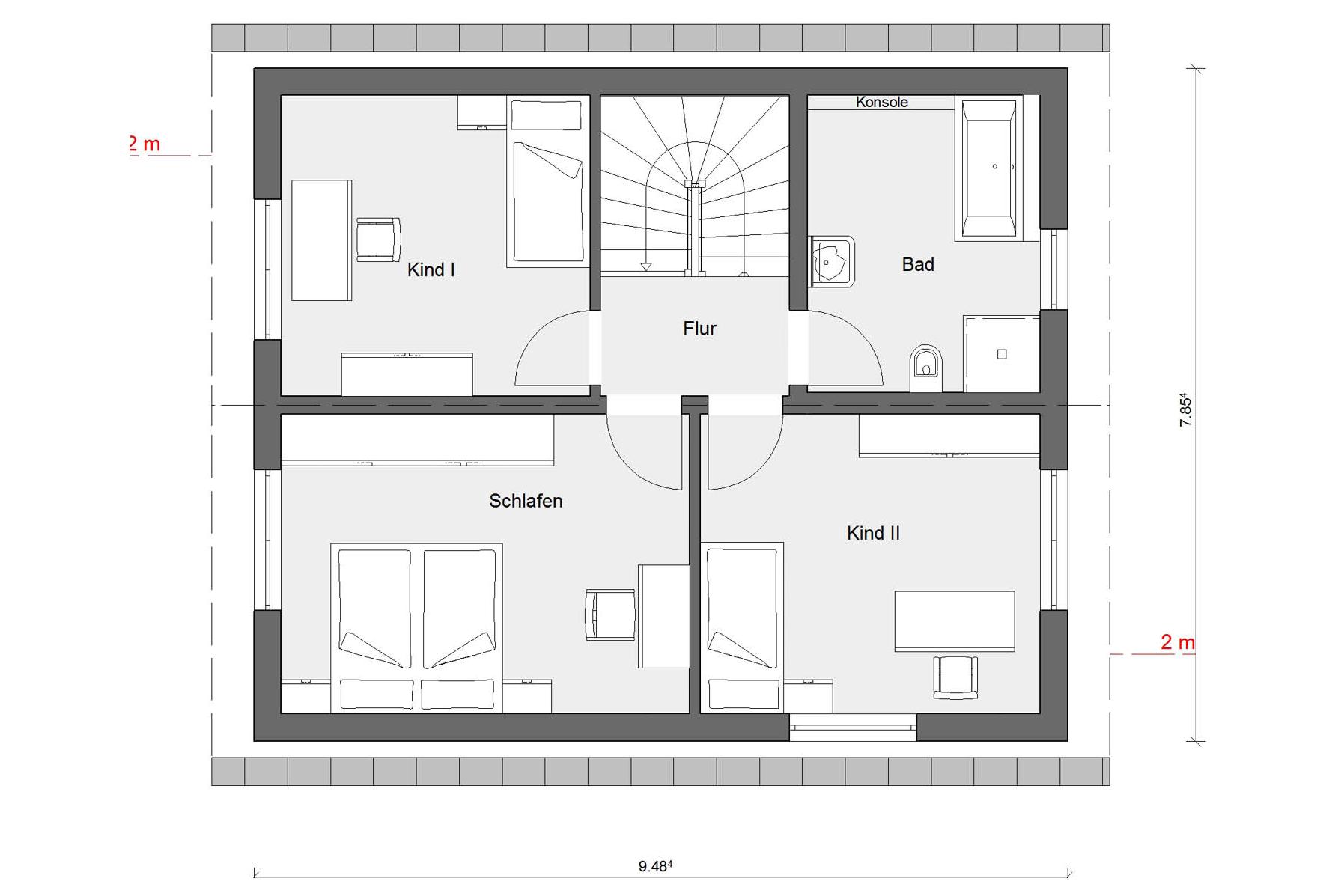 Pianta soffitta E 15-121.3 , Casa con tetto a due falde