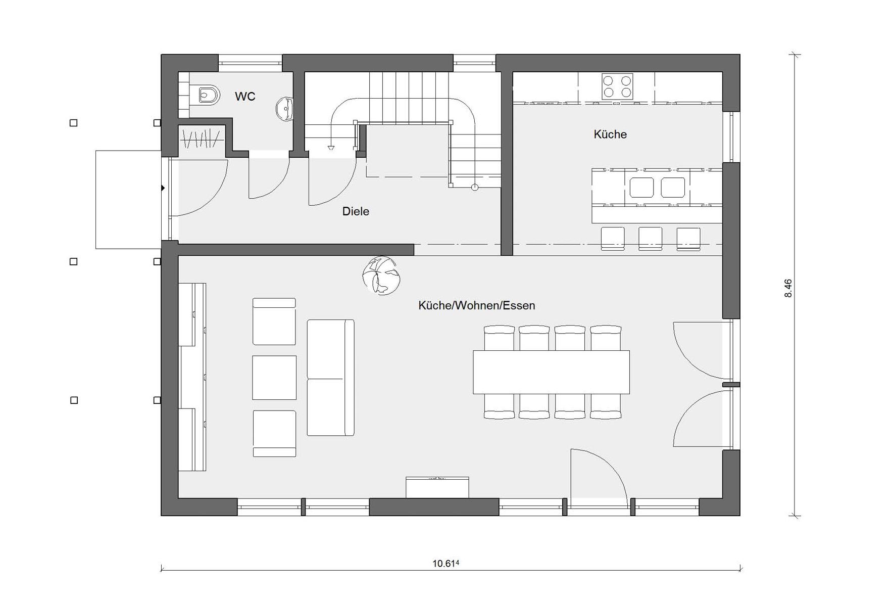 Plan du rez-de-chaussée de la maison en rouge E 20-148.6