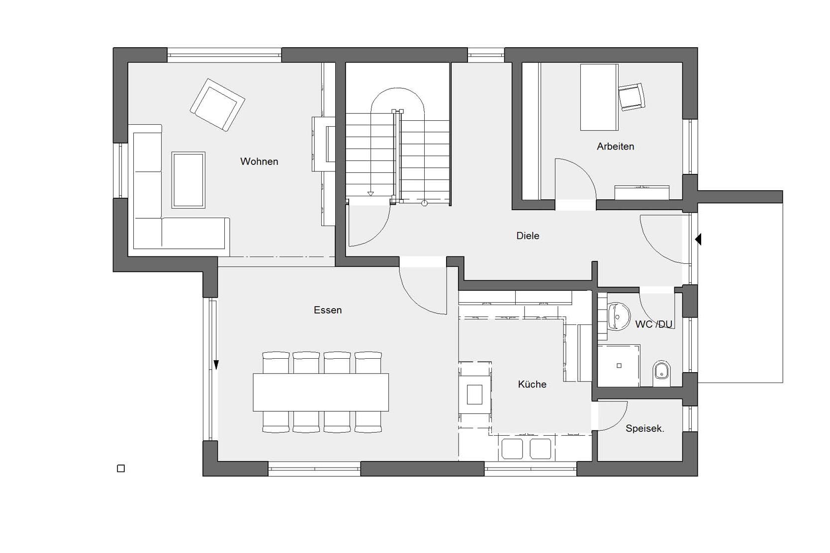 Plan d'étage rez-de-chaussée E 20-172.2 Maison préfabriquée EnergyPlus