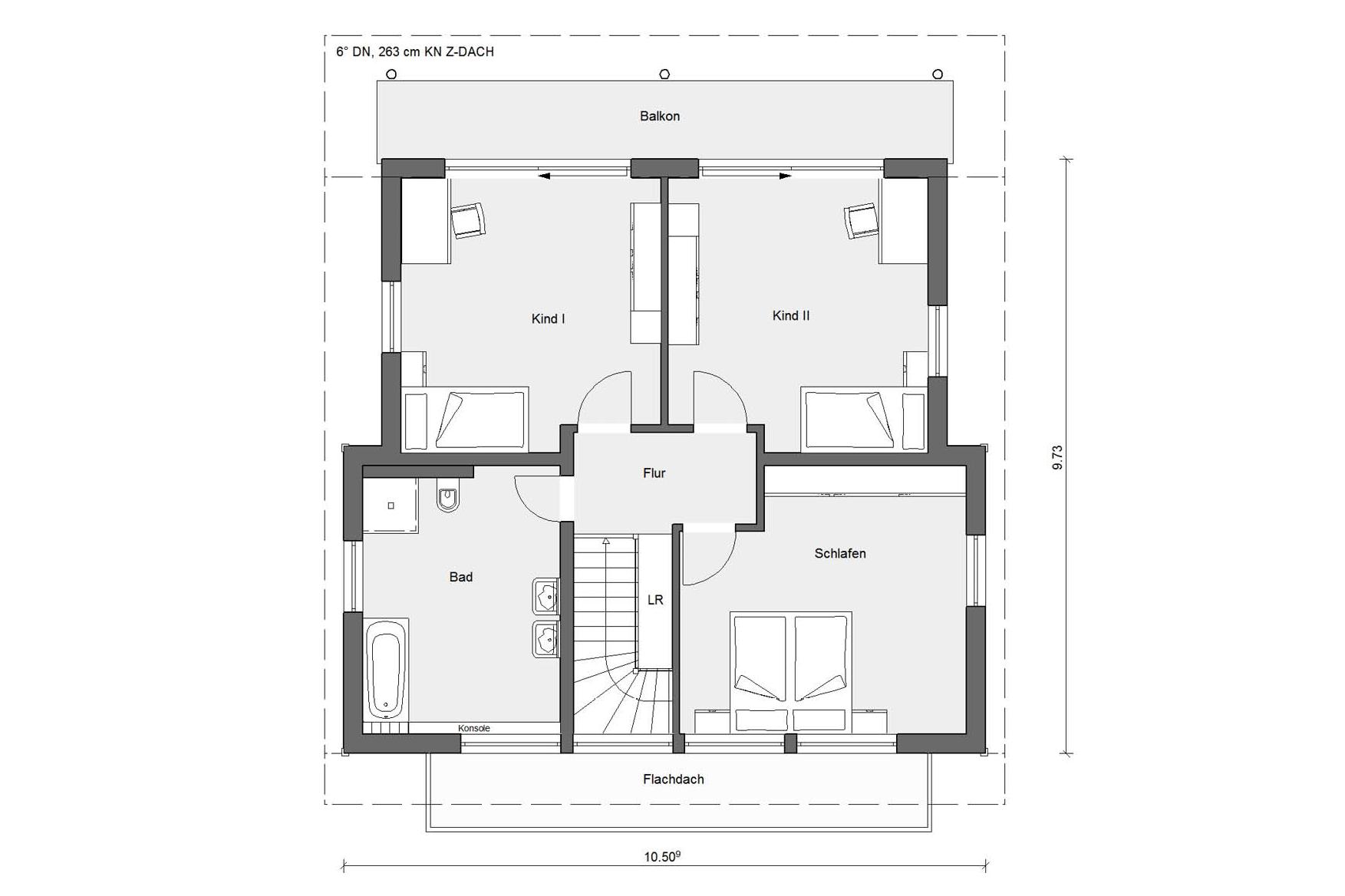 [Translate to Français:] Grundriss Dachgeschoss modernes Einfamilienhaus E 20-158.1