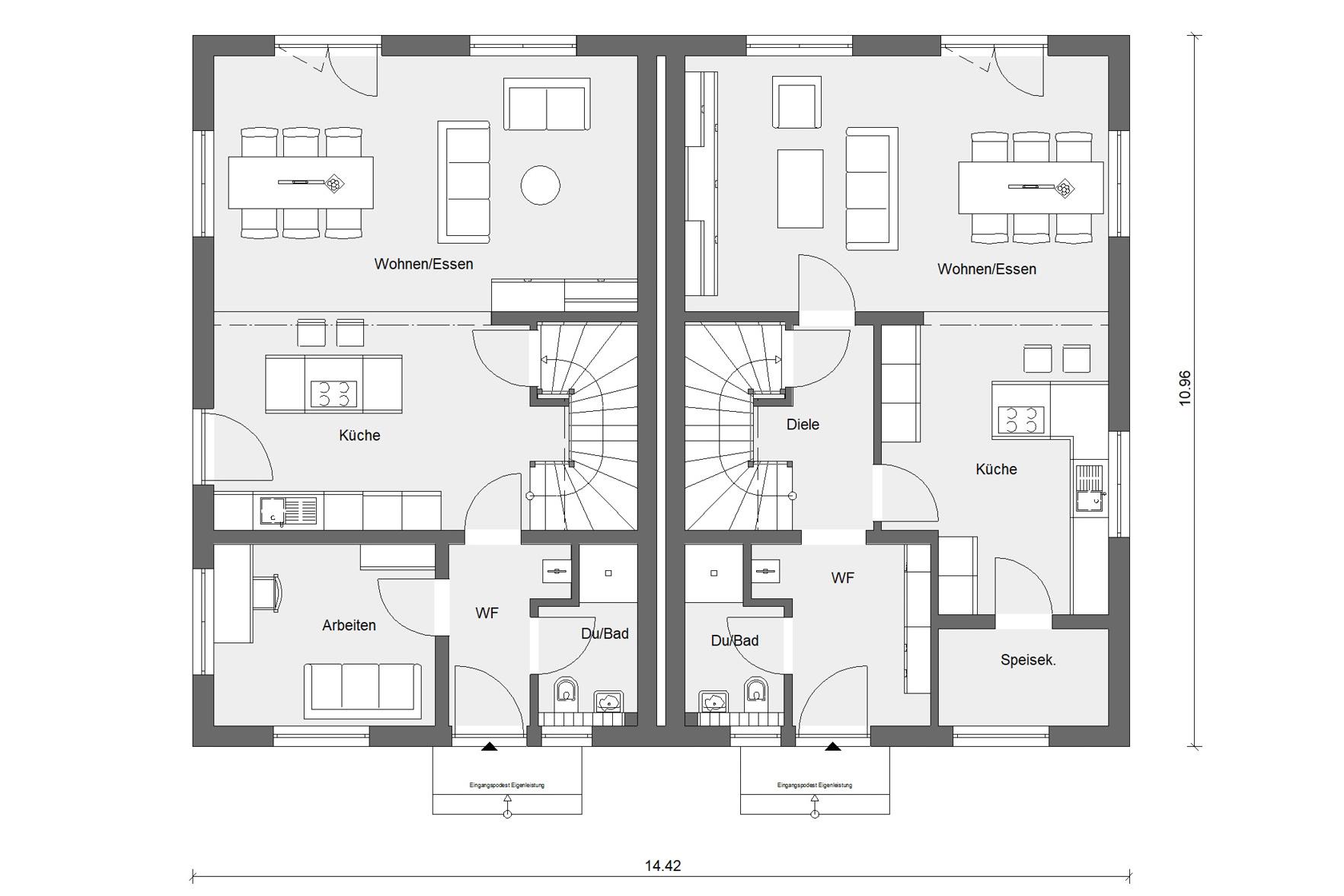 Grundriss modernes Doppelhaus 