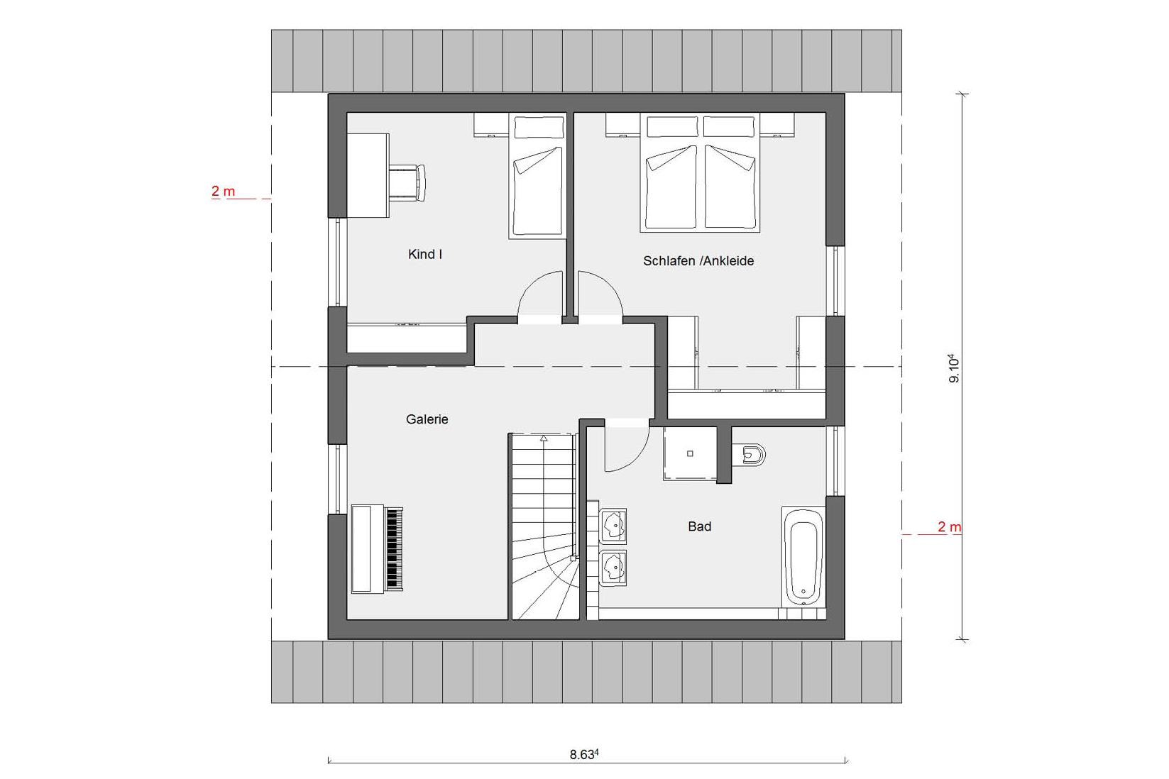 Dachgeschoss Grundriss E 15-124.3 großzügiges Wohnen