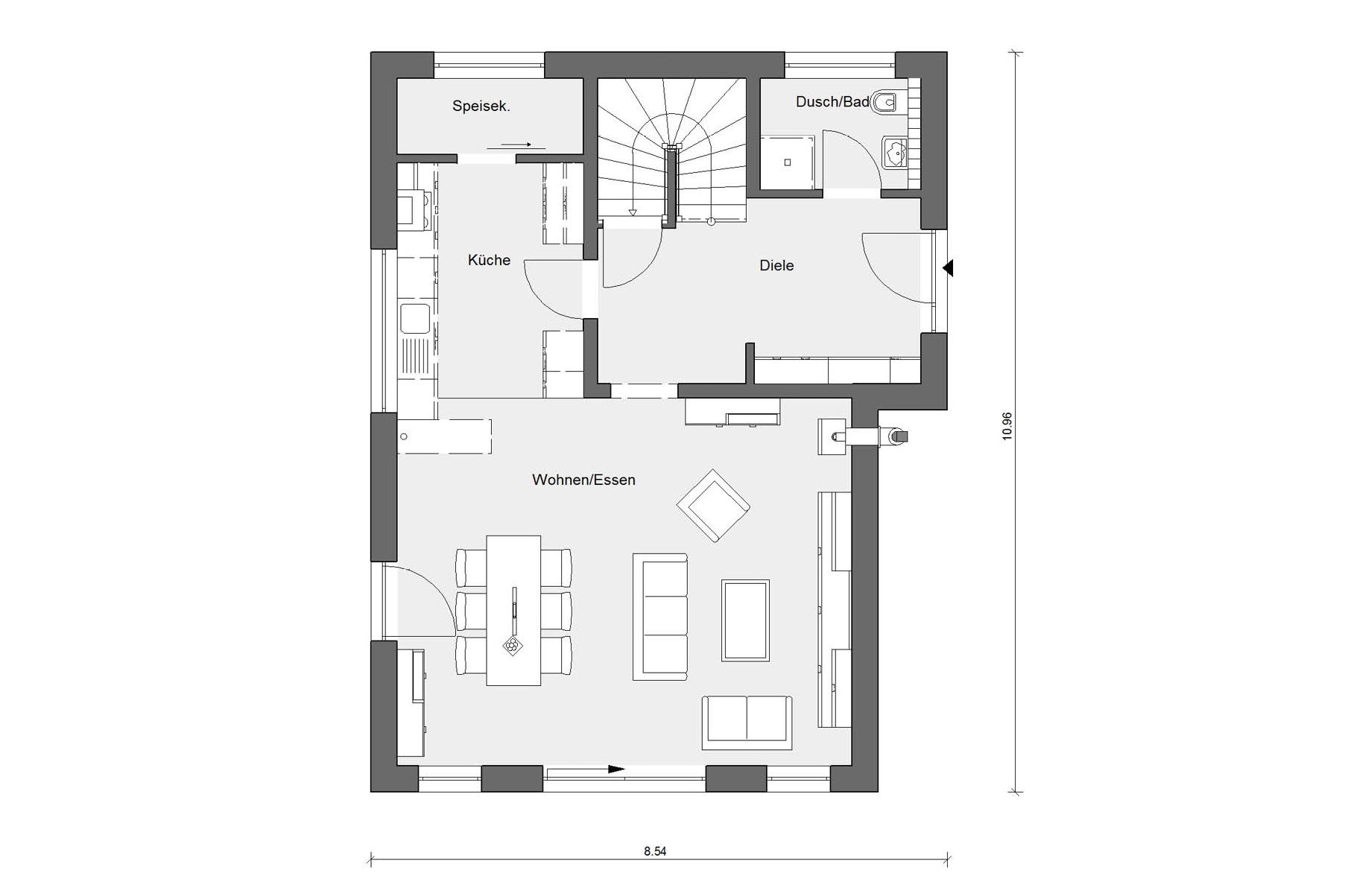 Grundriss Erdgeschoss E 15-139.8 Plusenergie-Haus