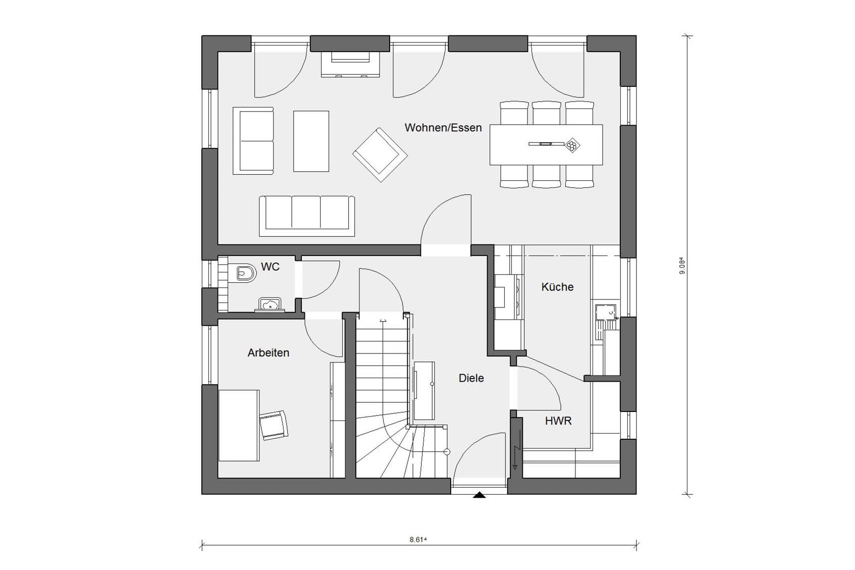 Grundriss Erdgeschoss E 20-128.5 Haus mit Zeltdach