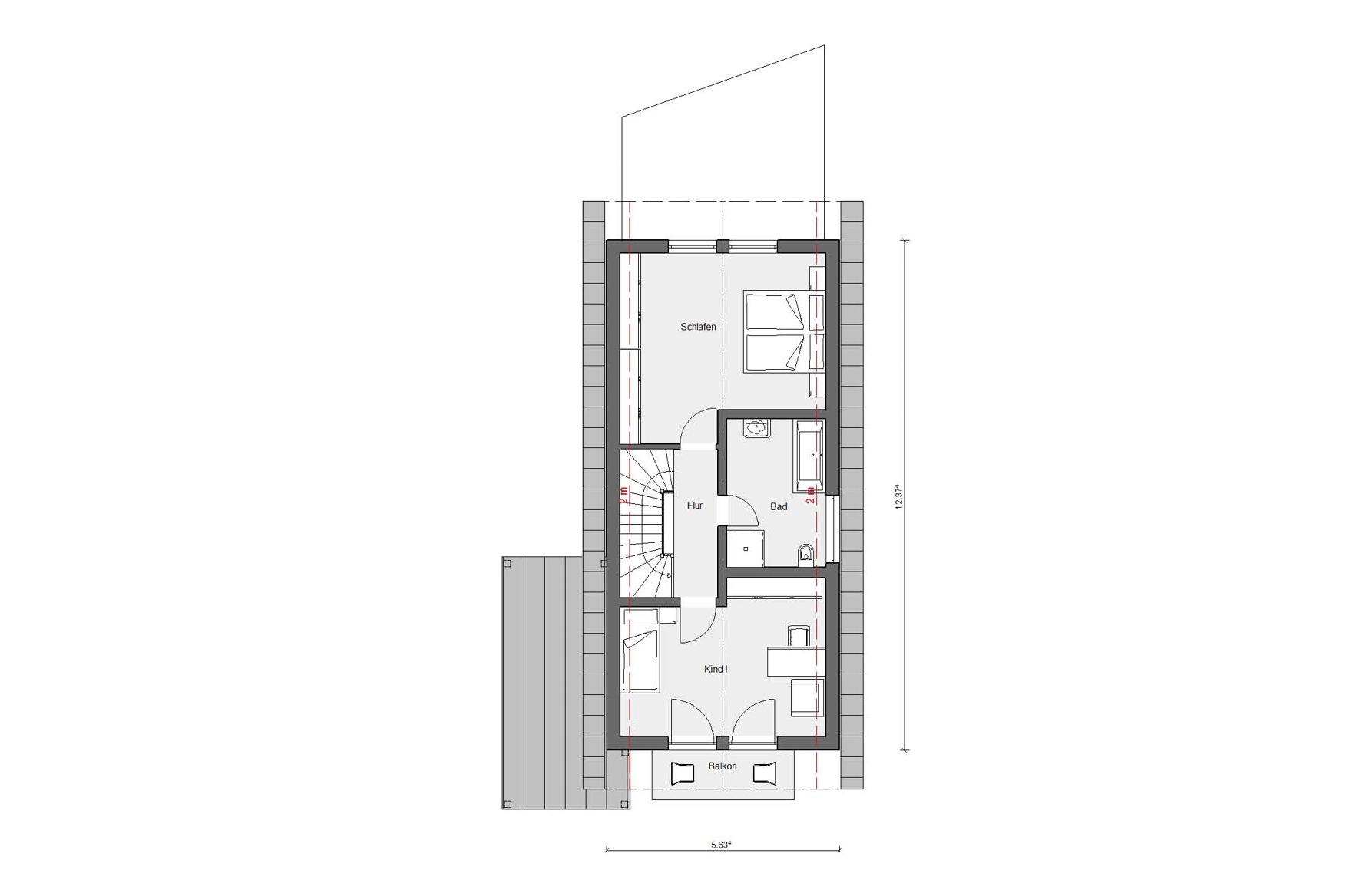Grundriss Dachgeschoss E 15-150.2 schmales Hauskonzept