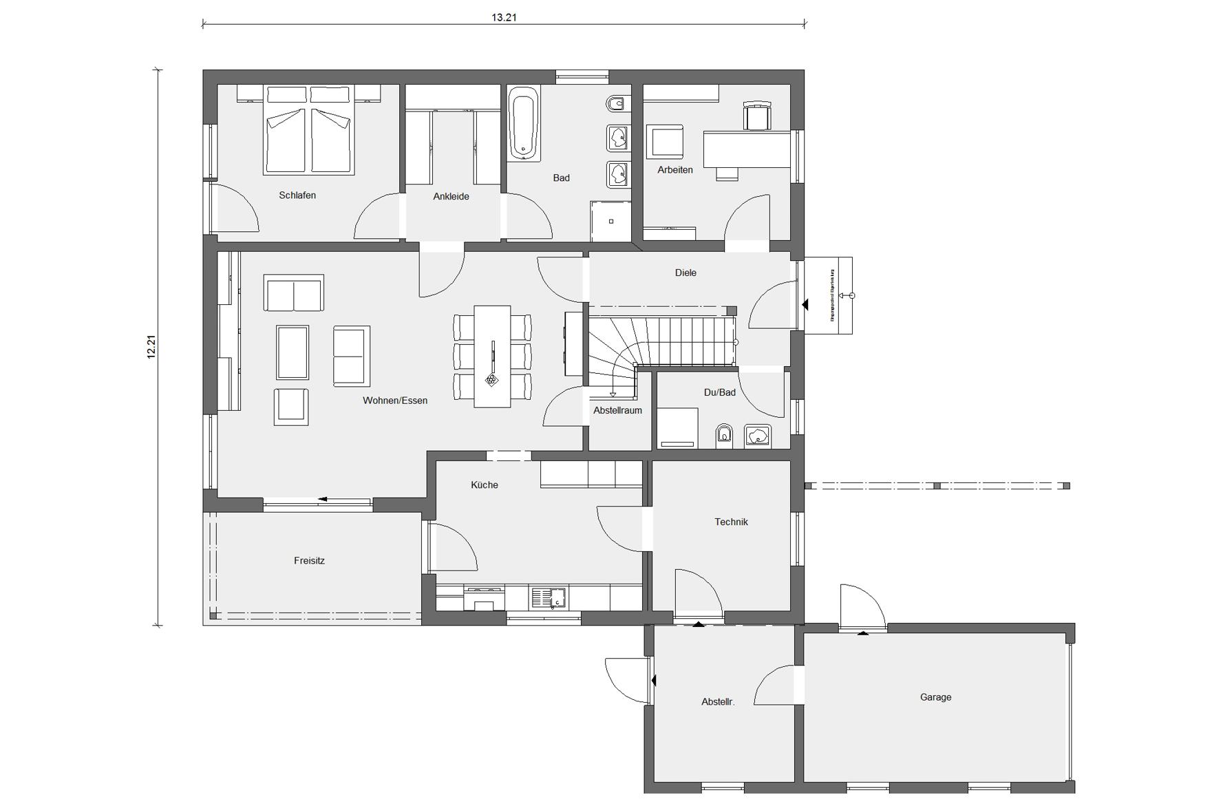 Grundriss Erdgeschoss E 15-265.2 Bungalow mit Satteldach
