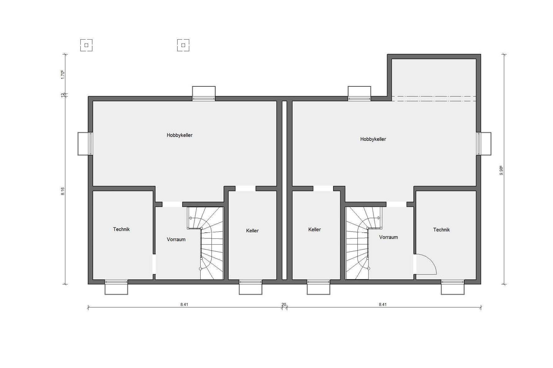 Floor plan basement D15-118.1 / D15-124.2 semi-detached prefabricated house
