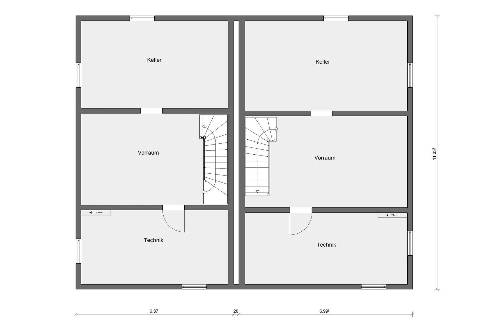 Grundriss Kellergeschoss D 20-130.1/ D 20-149.1 Pultdachhaus