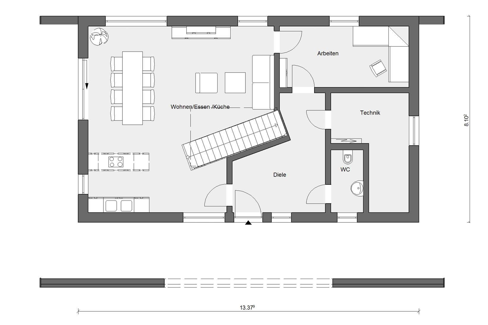 Plan d'étage rez-de-chaussée E 15-170.1 Maison préfabriquée avec énergie plus