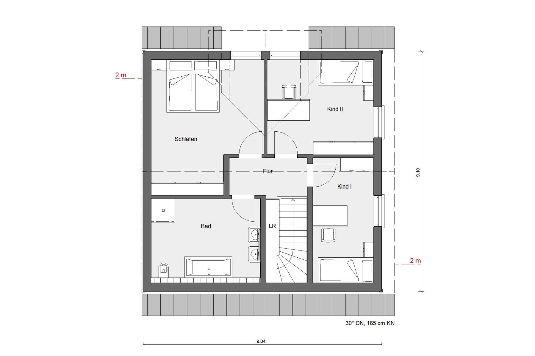 [Translate to Français:] Grundriss Dachgeschoss D 15-134.1 Doppelhaus im Schwedenstil 