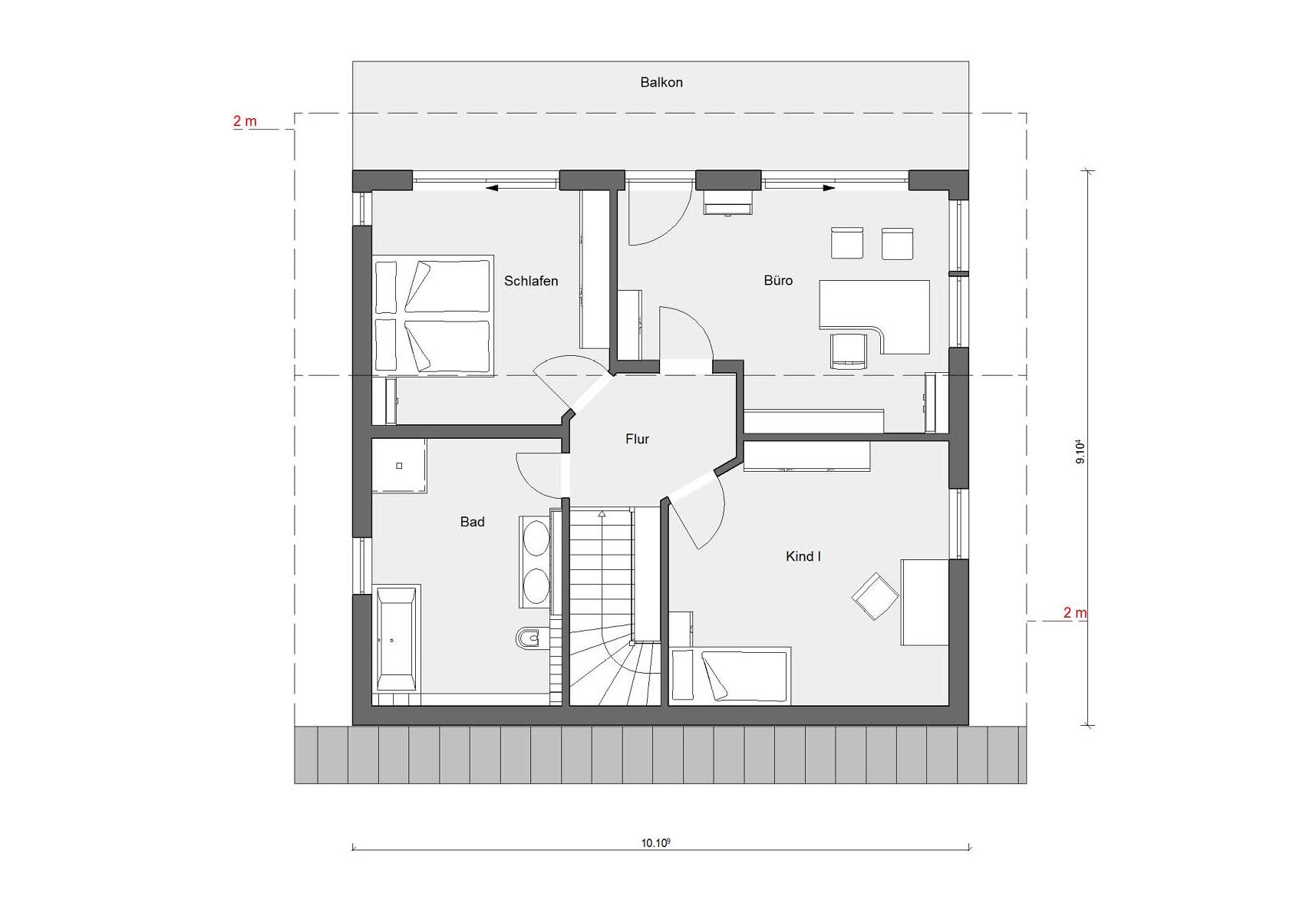 Grundriss Dachgeschoss Haus quadratisch E 15-159.2