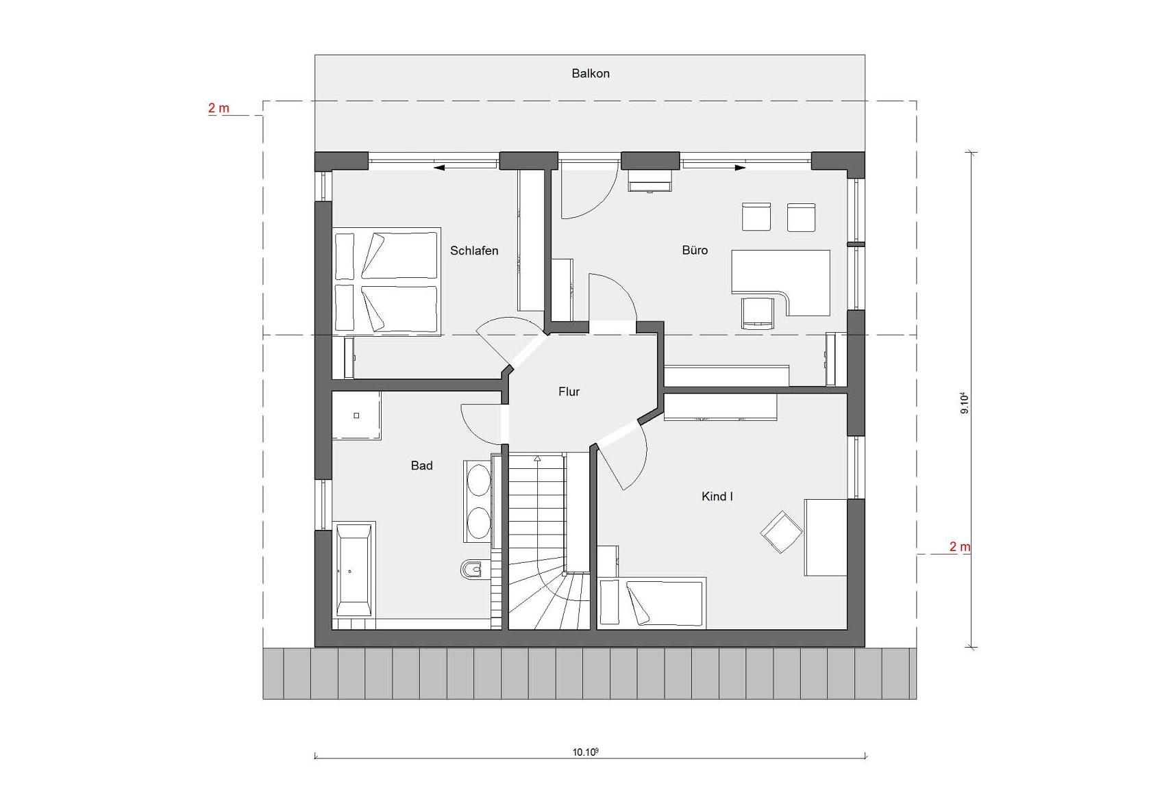 [Translate to Français:] Grundriss Dachgeschoss Haus quadratisch E 15-159.2