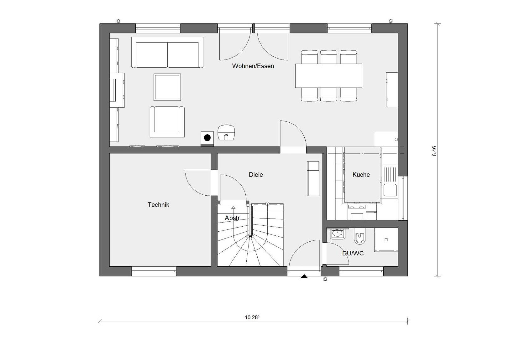 Grundriss Erdgeschoss E 15-143.19 freistehendes Einfamilienhaus