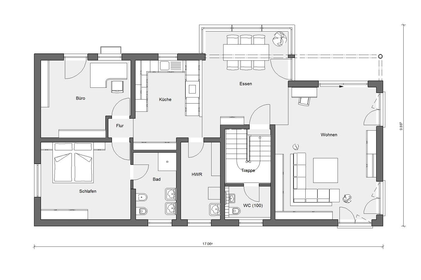 Grundriss Erdgeschoss M 10-180.1 Bungalow mit Terrasse