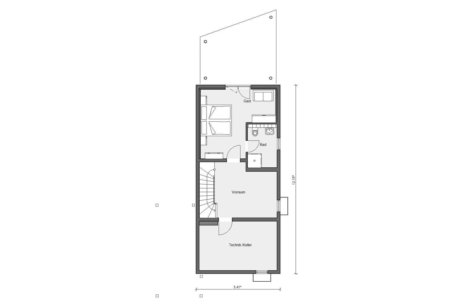 Pianta seminterrato E 15-150.2 Casa dalla forma snella