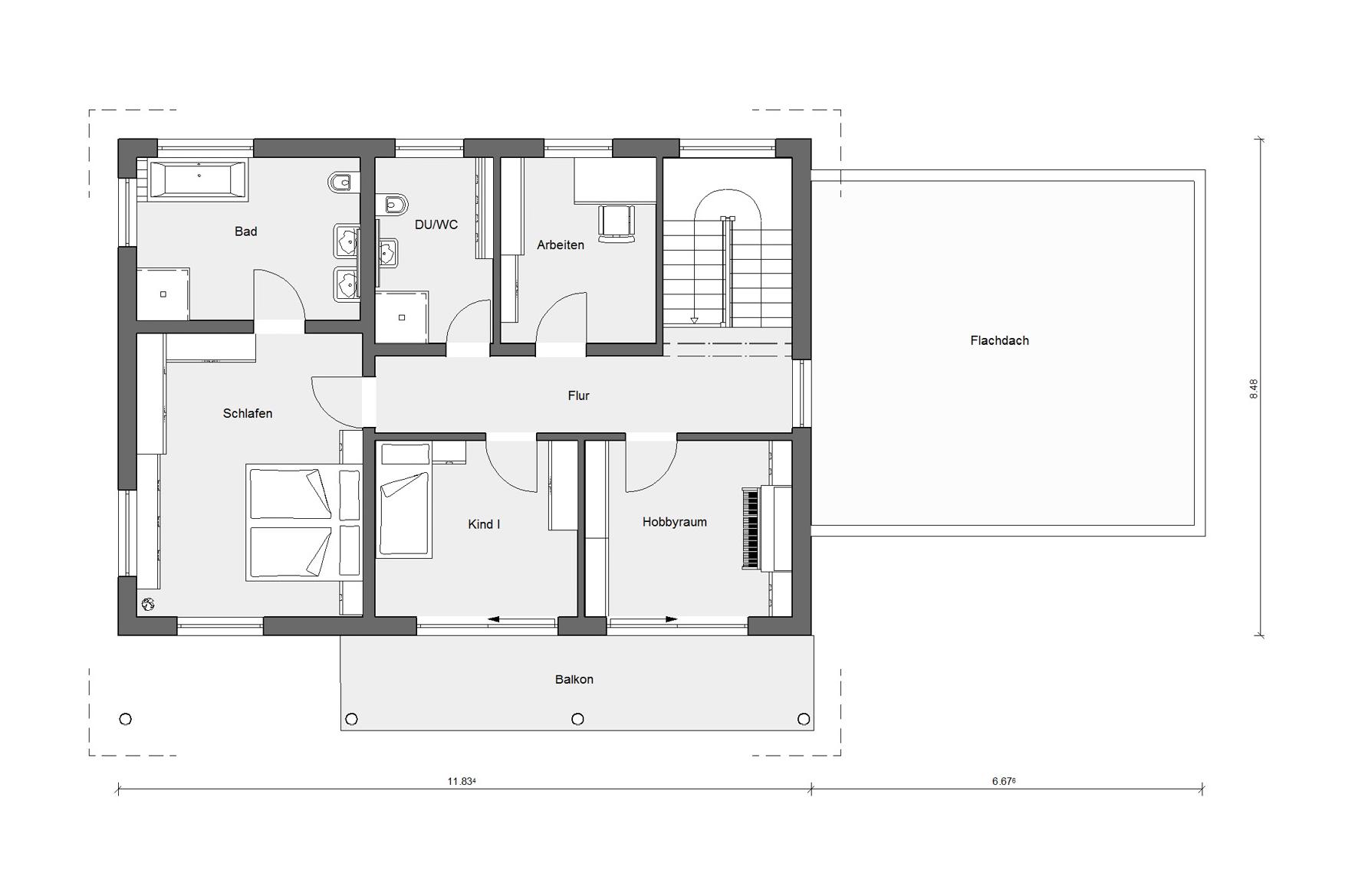 Grundriss Dachgeschoss - Haus mit moderner Architektur