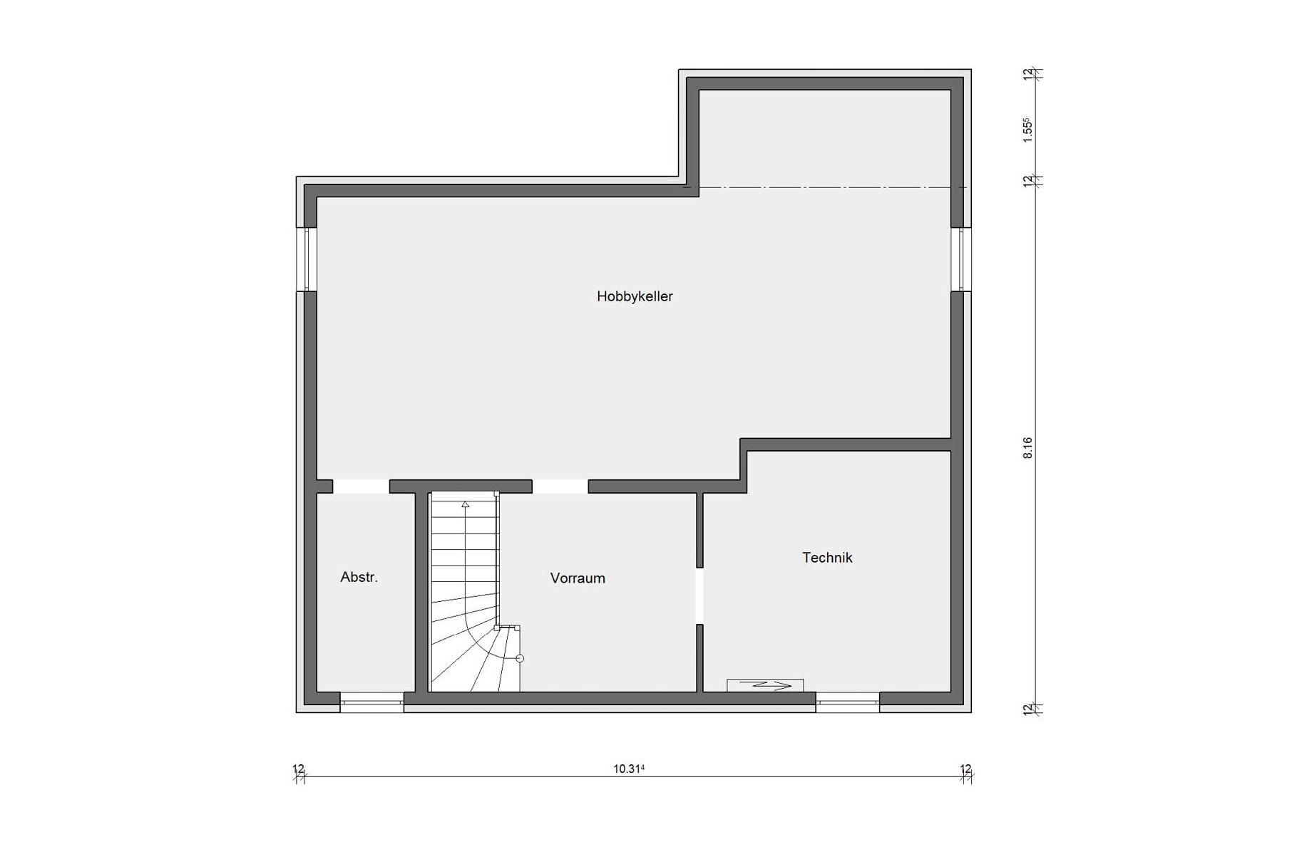 Plano del sótano E 20-159.4 Villa con techo a cuatro aguas