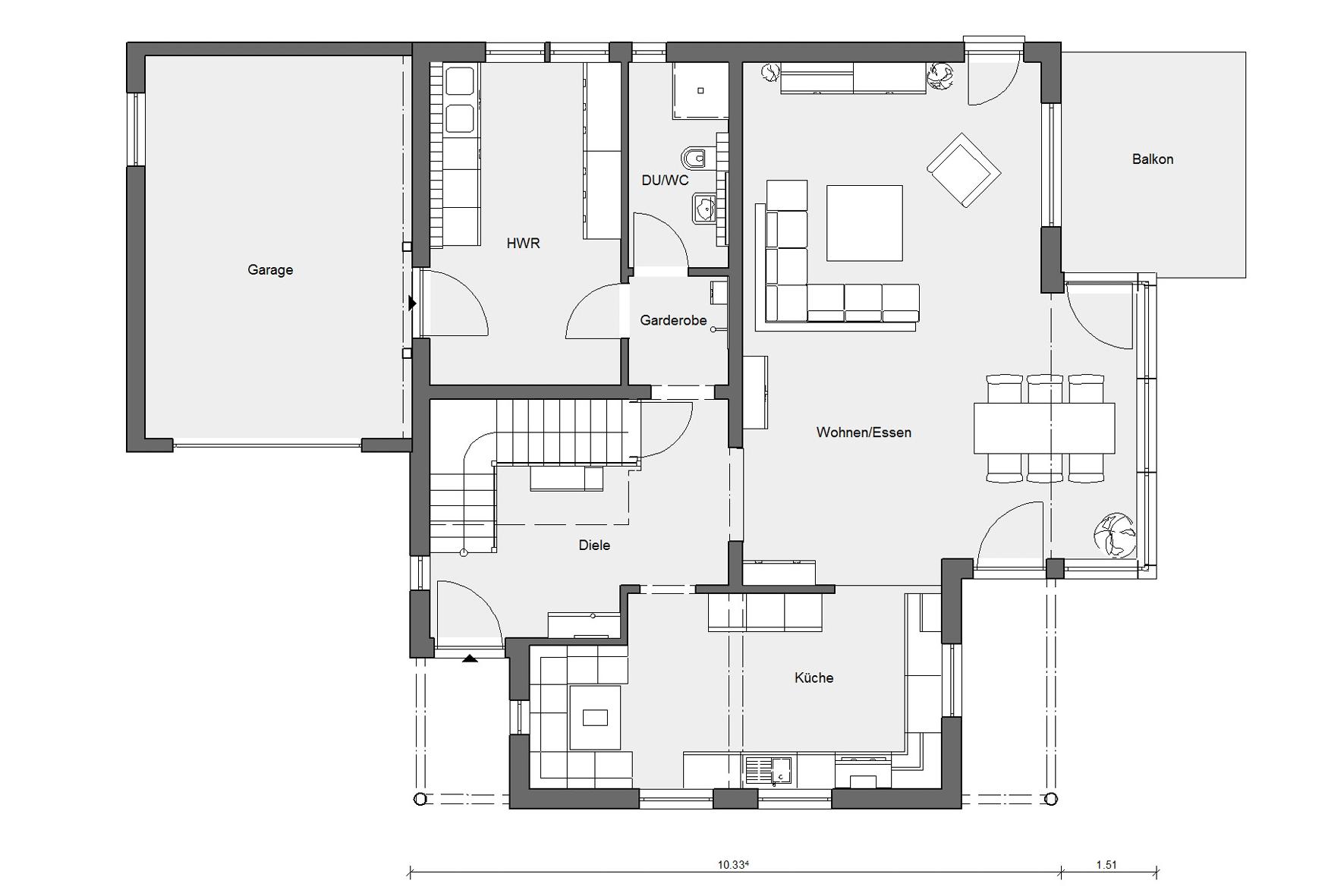 Grundriss Landhaus mit Satteldachgaube