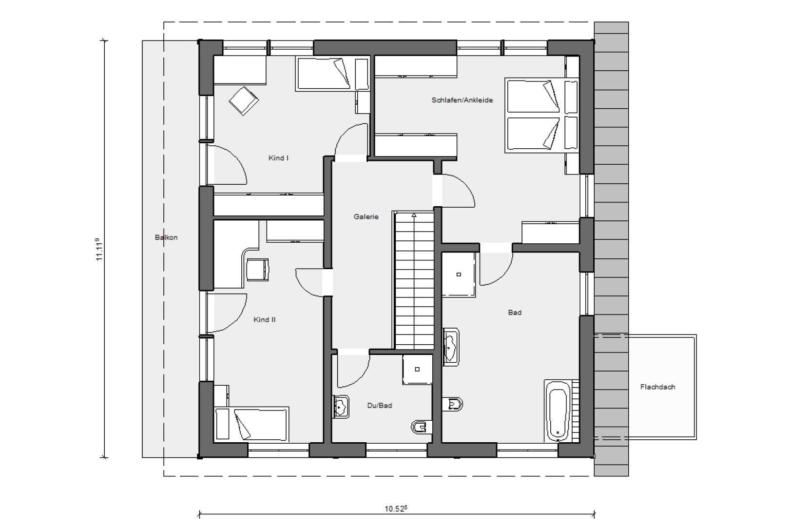 Grundriss Dachgeschoss Bauhausstil mit Pultdach