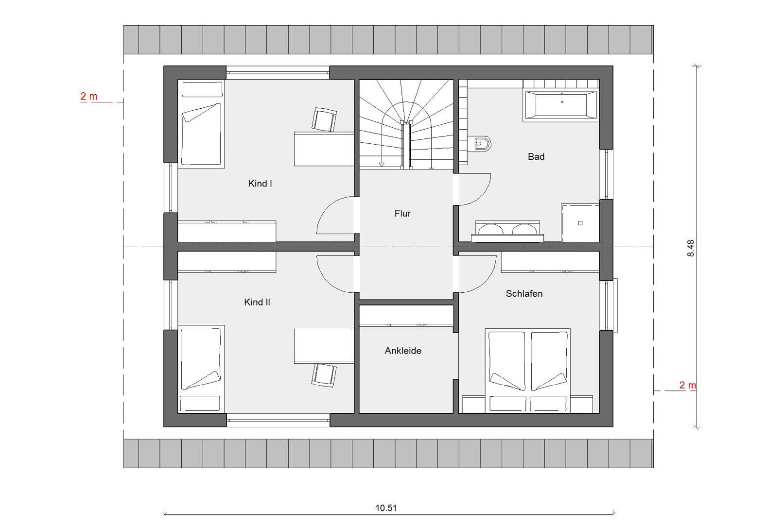 [Translate to Français:] Grundriss Dachgeschoss E 15-147.3 Einfamilienhaus mit Terrasse