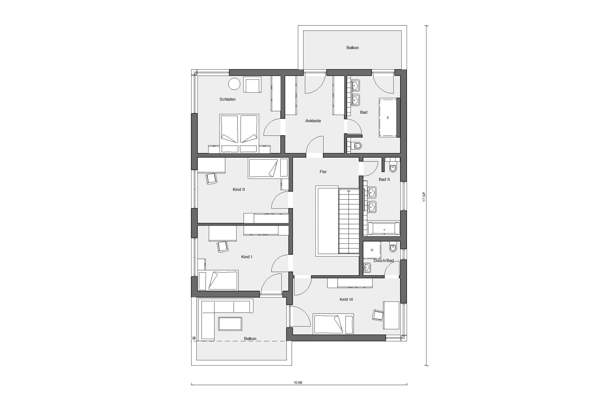 Grundriss Dachgeschoss Einfamilienhaus Bauhausstil mit Flachdach E 20-207.1