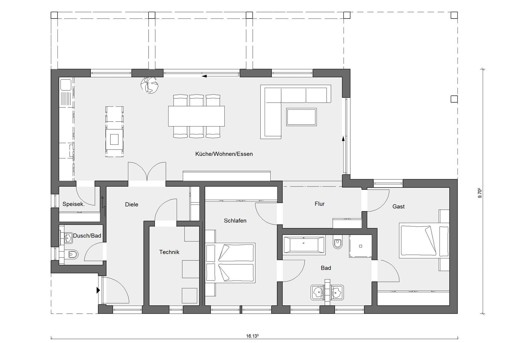 Grundriss Erdgeschoss E 10-111.1 Moderner Bungalow