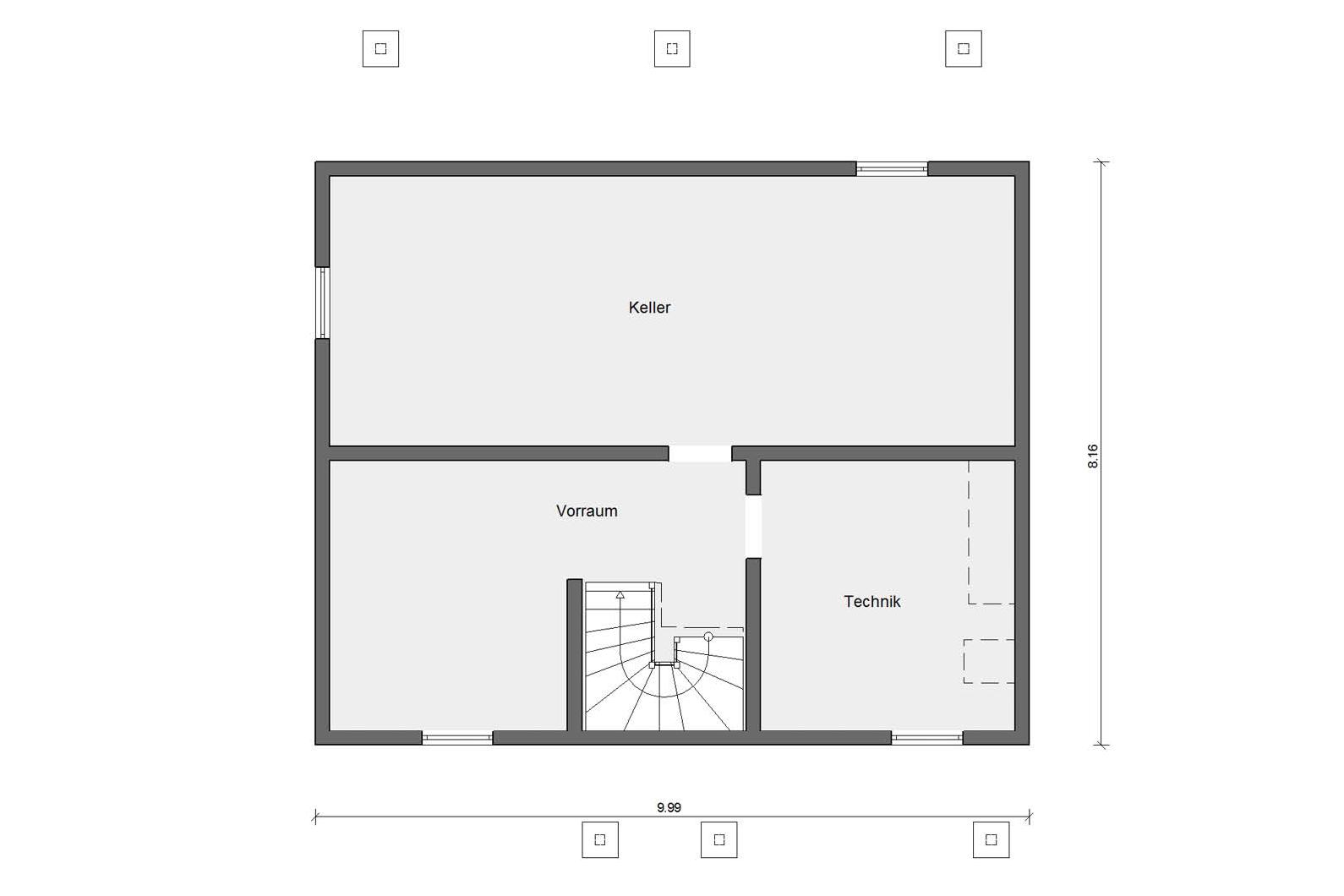 Grundriss Kellergeschoss E 15-143.17 Haus mit versetztem Dach