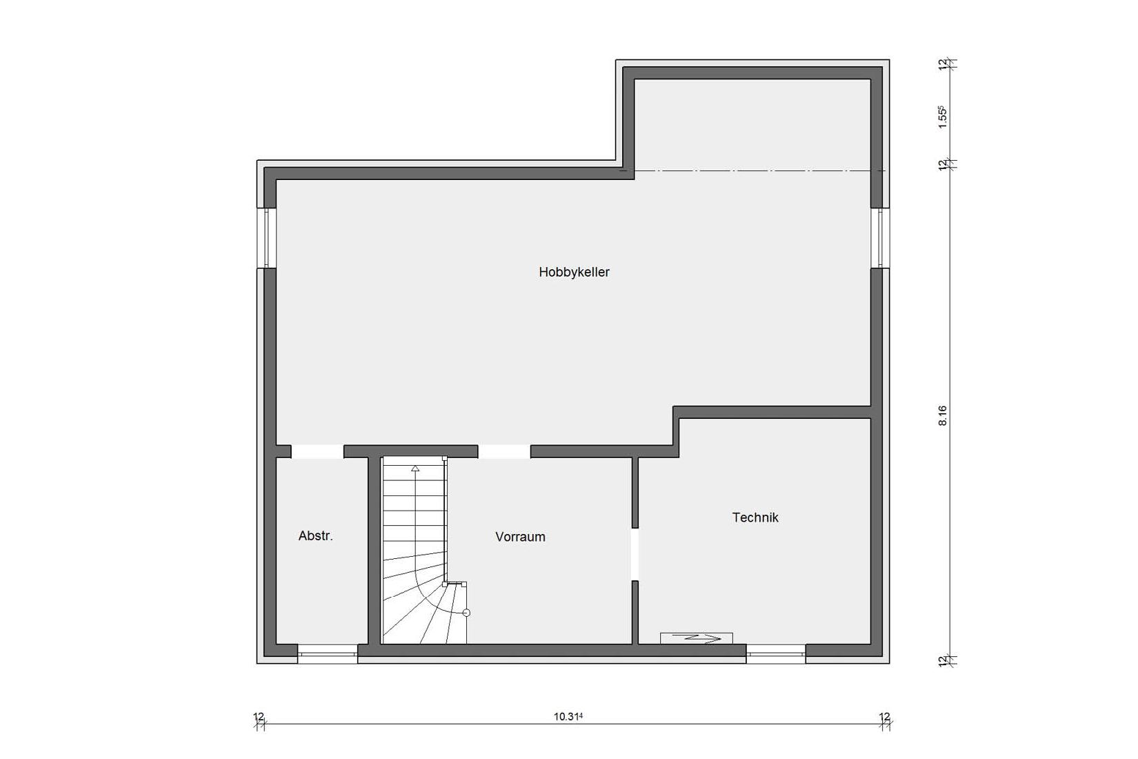 Kellergeschoss Grundriss Fertighaus mit Holzfassade E 20-159.1