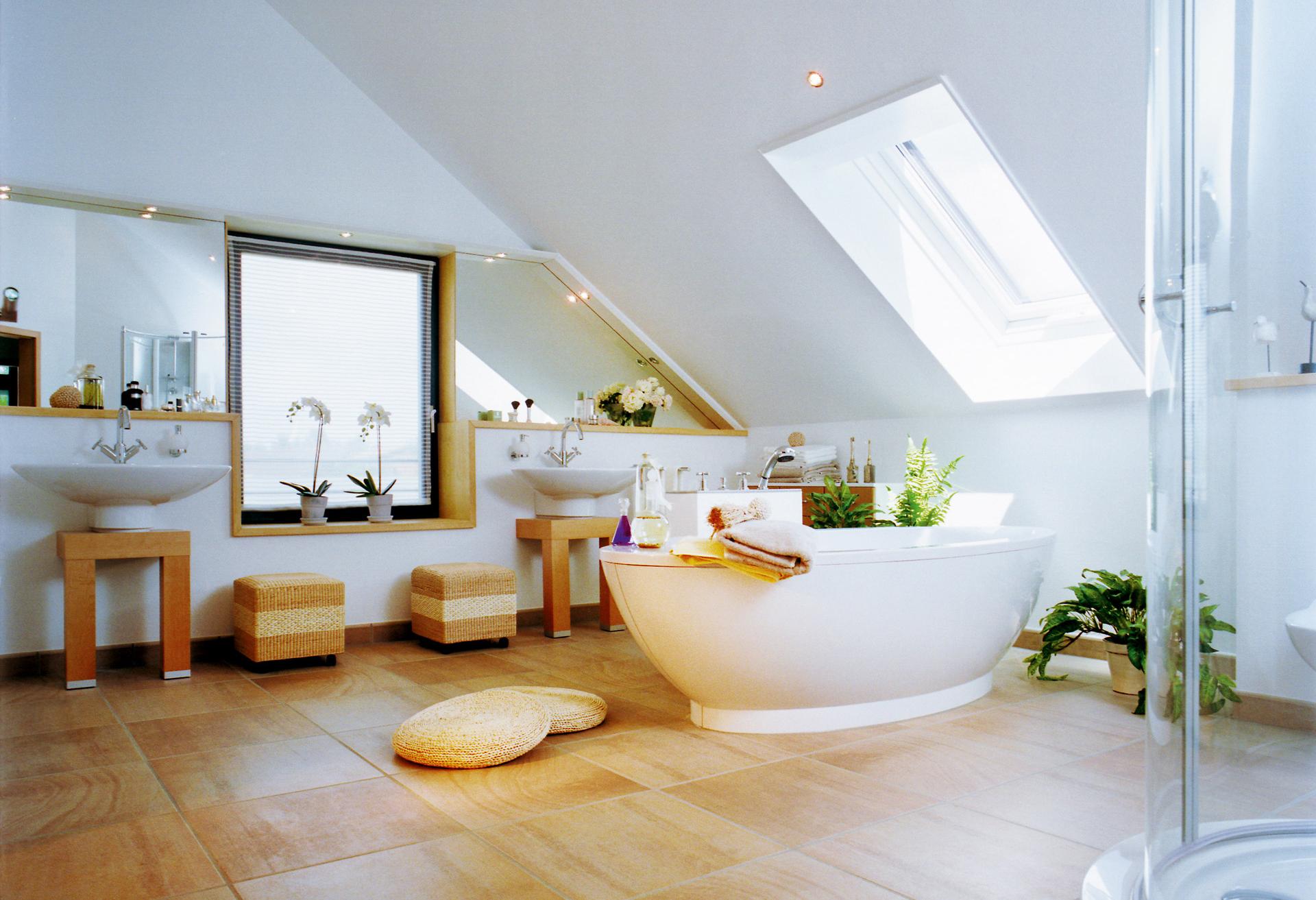 Large bathroom with freestanding bath