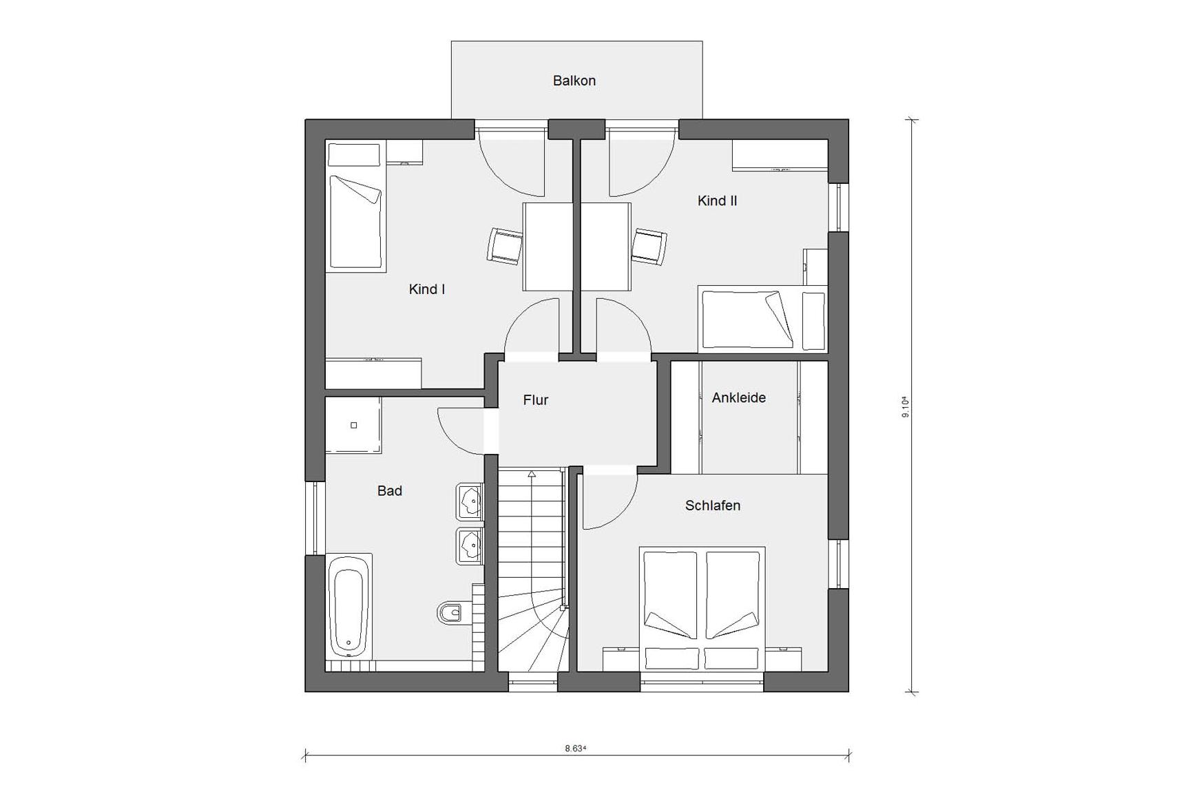 Grundriss Dachgeschoss E 20-128.5 Haus mit Zeltdach