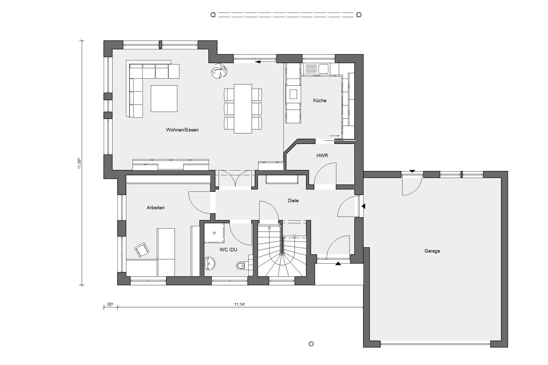 Plan d'étage rez-de-chaussée E 15-201.1 Maison Energy Plus à faible énergie