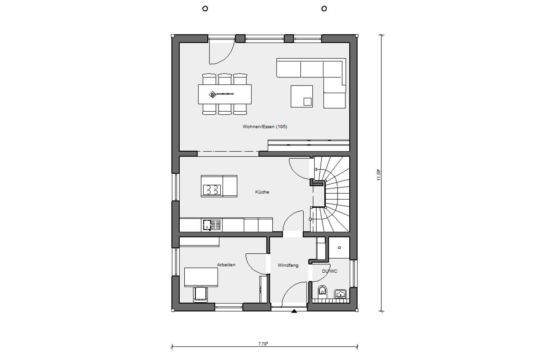 Grundriss Erdgeschoss E 20-149.3 Haus für schmale Grundstücke