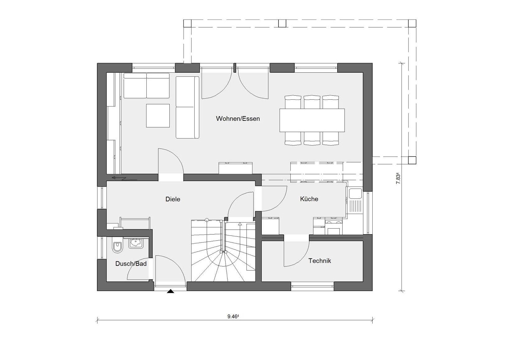 Grundriss Erdgeschoss  E 20-120.1 Stadtvilla