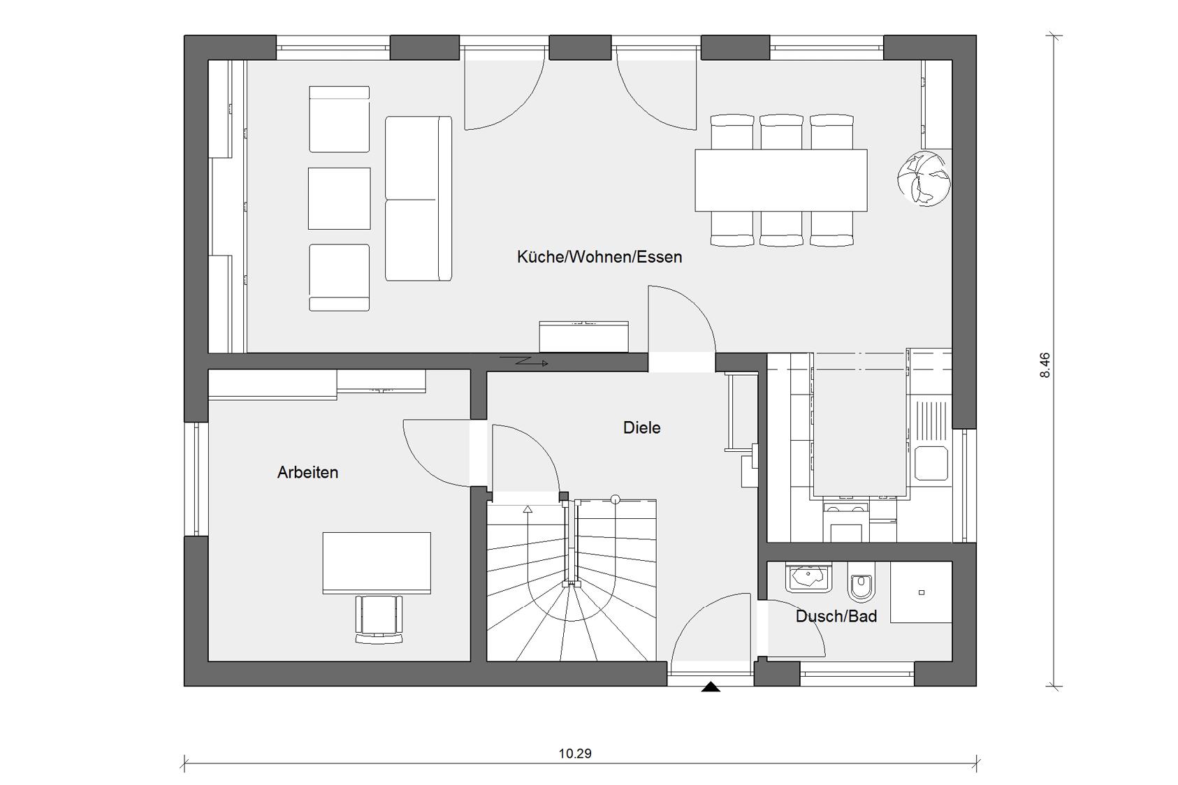 Grundriss Erdgeschoss E 15-143.32 Haus mit Flachdachgaube