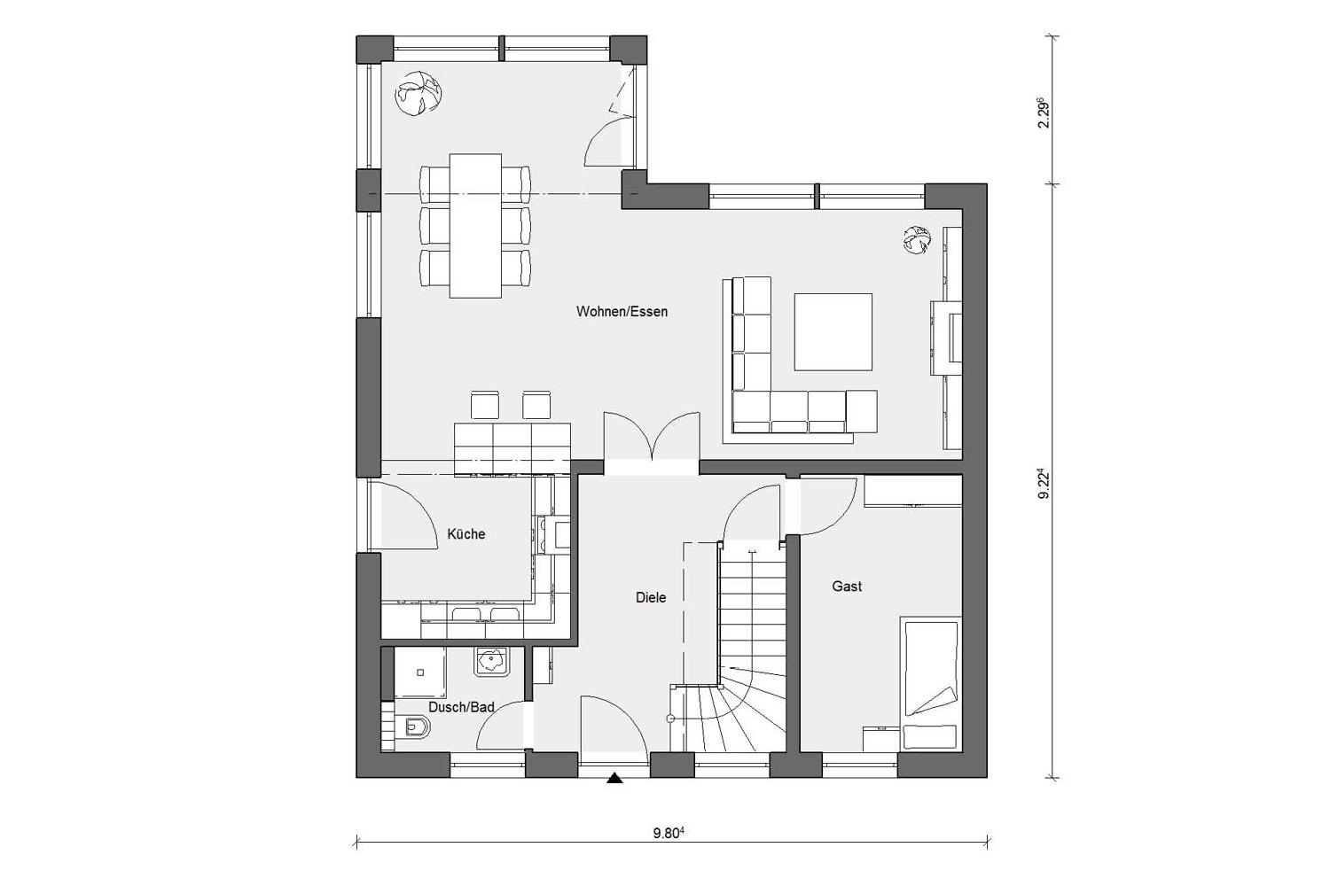 Plan d'étage rez-de-chaussée E 15-153.1 Maison avec île de soleil