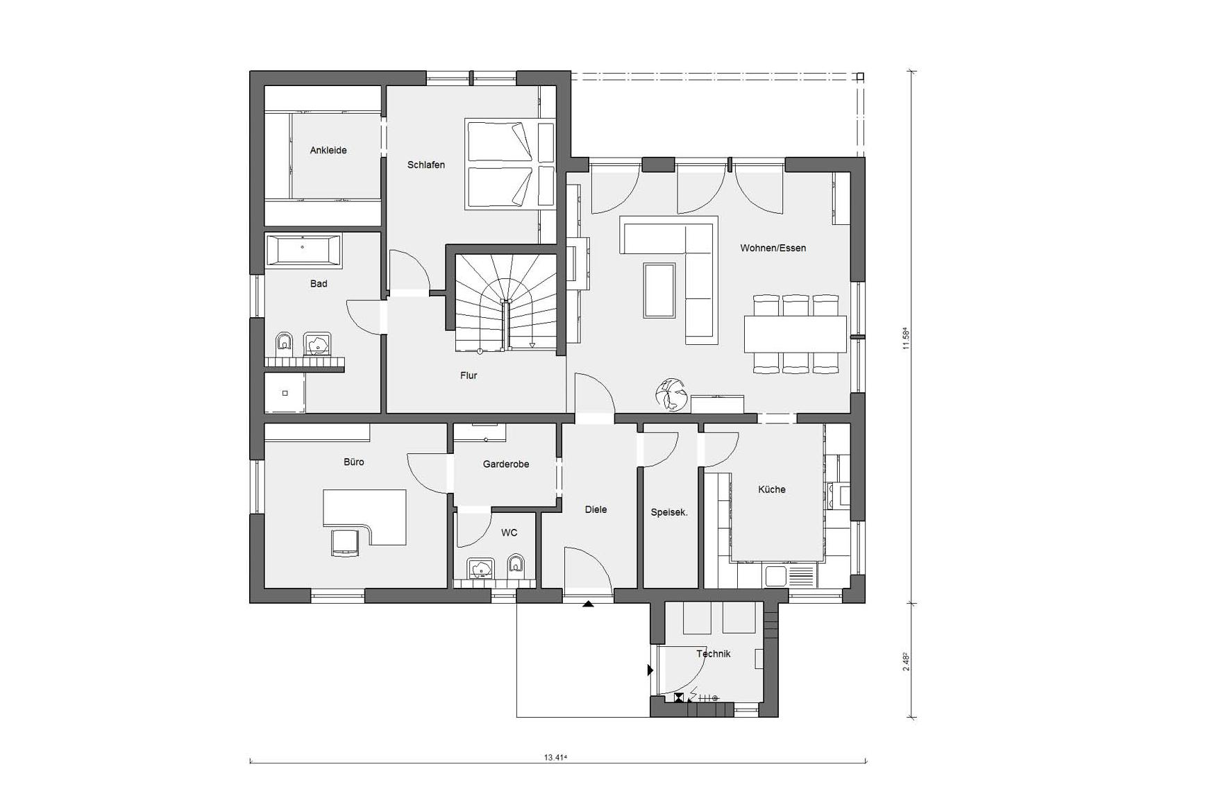 Grundriss Erdgeschoss E 15-263.2 Bungalow mit Obergeschoss 