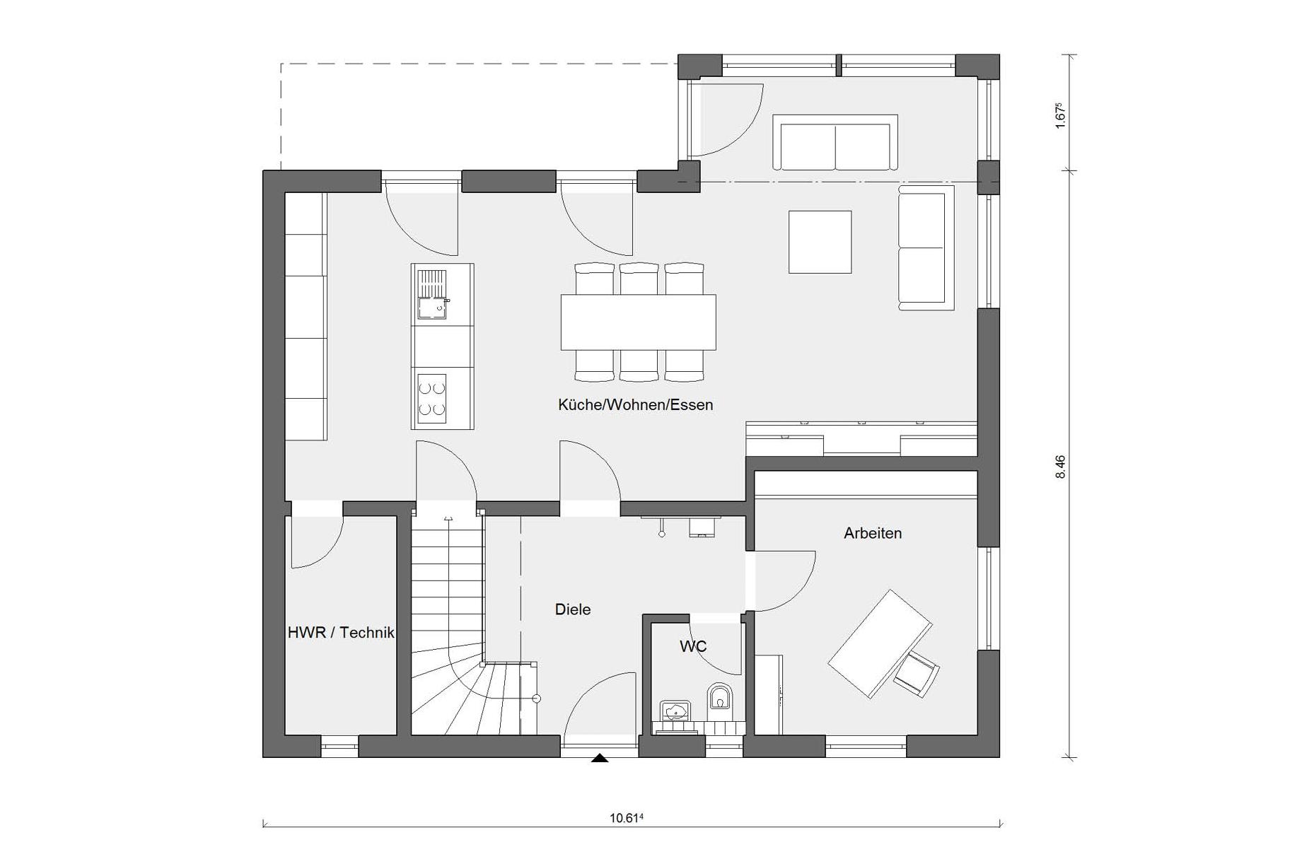 Grundriss Erdgeschoss E 20-159.11 Haus mit Flachdach