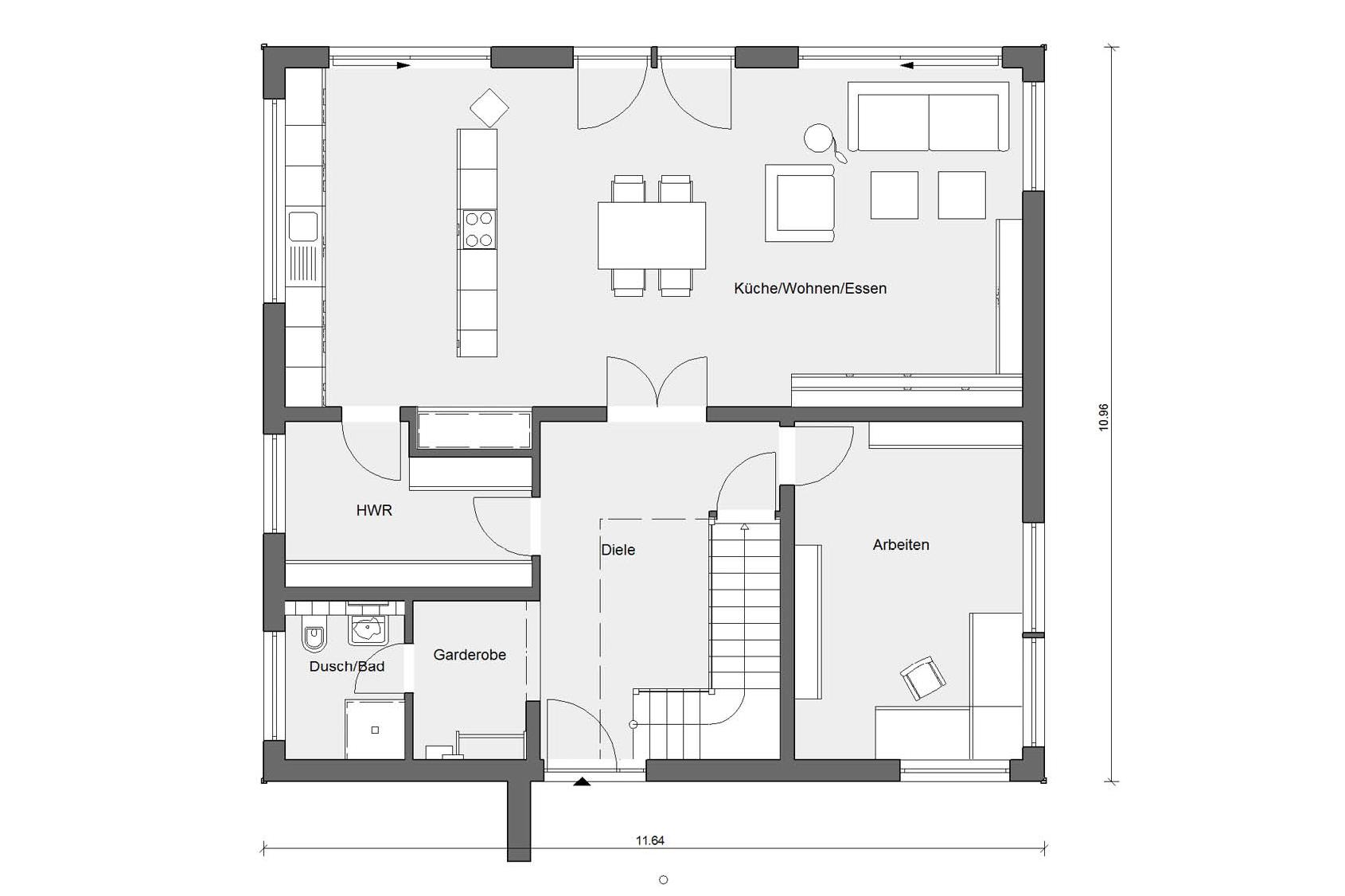 Plan d'étage rez-de-chaussée E 20-250.1 Maison à façade lamellaire