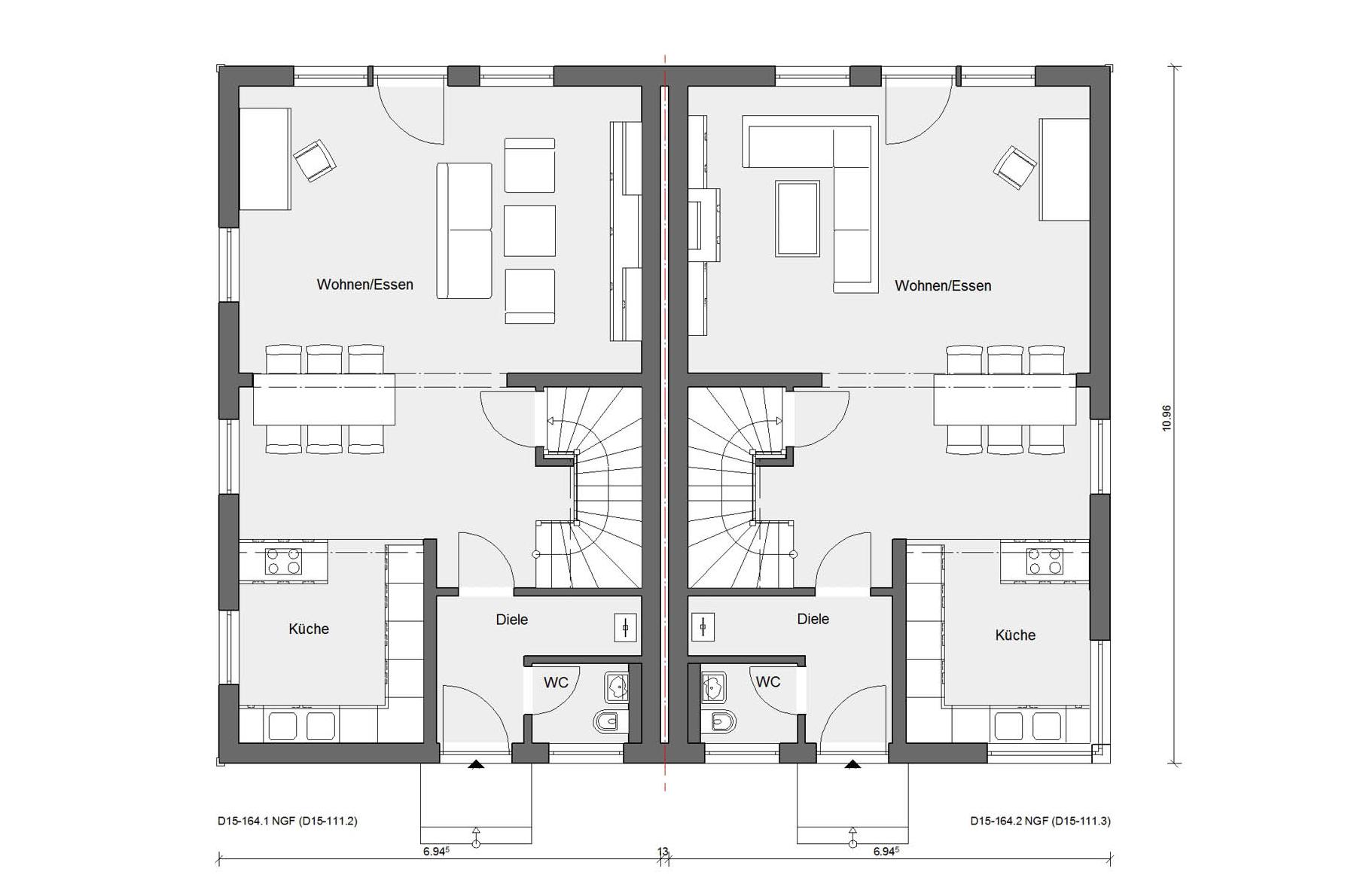 Plan d'étage rez-de-chaussée D 15-164.1/D 15-164.2 Communauté de construction