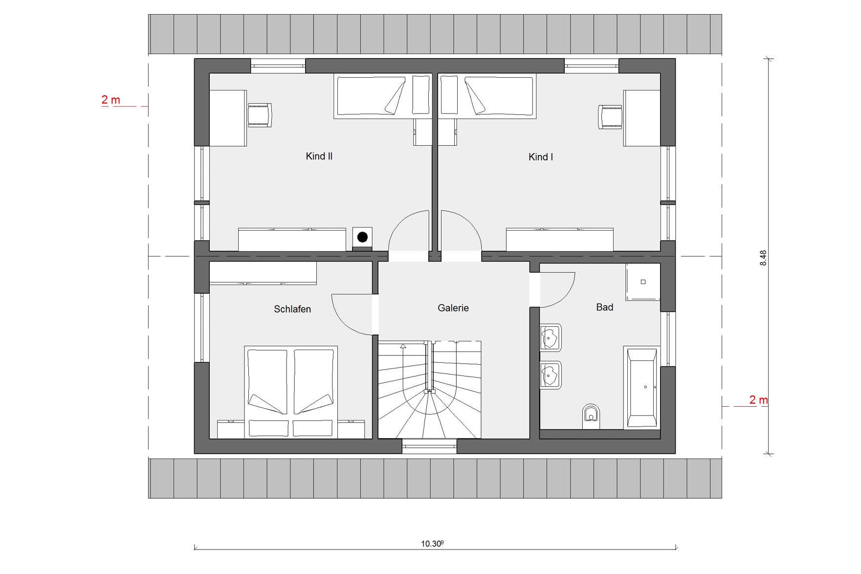 [Translate to Français:] Grundriss Dachgeschoss E 15-143.19 freistehendes Einfamilienhaus