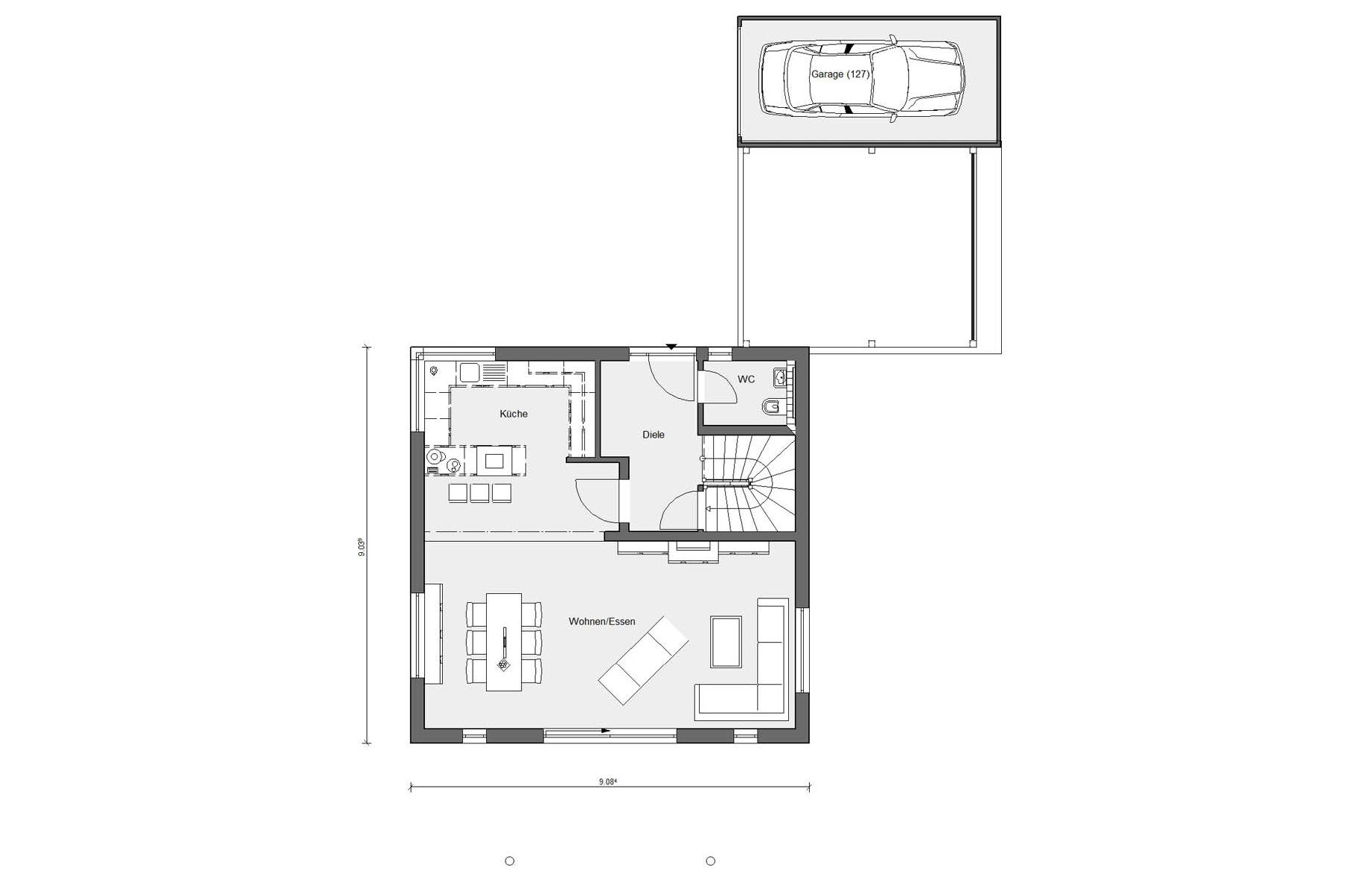 [Translate to Français:] Grundriss Erdgeschoss E 20-136.2 Individuelle Villa