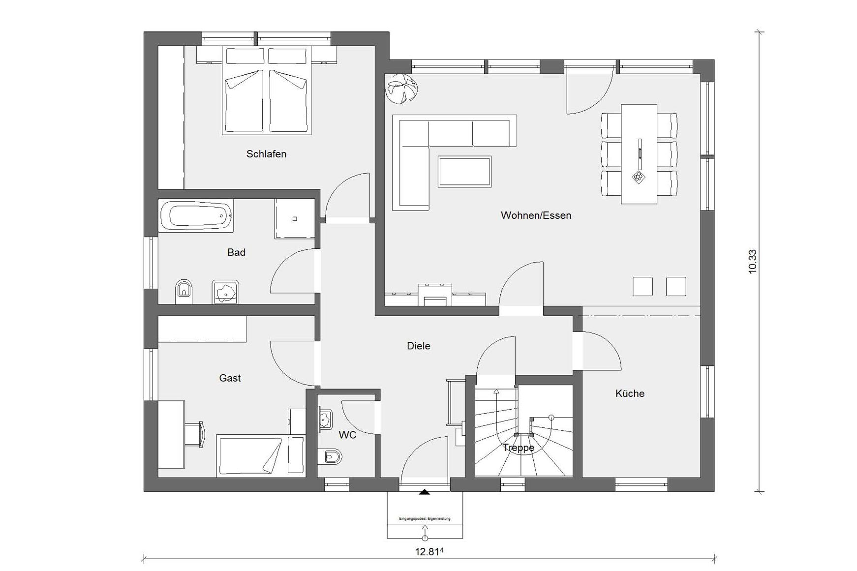 Grundriss Erdgeschoss E 10-106.3 Haus mit Walmdach