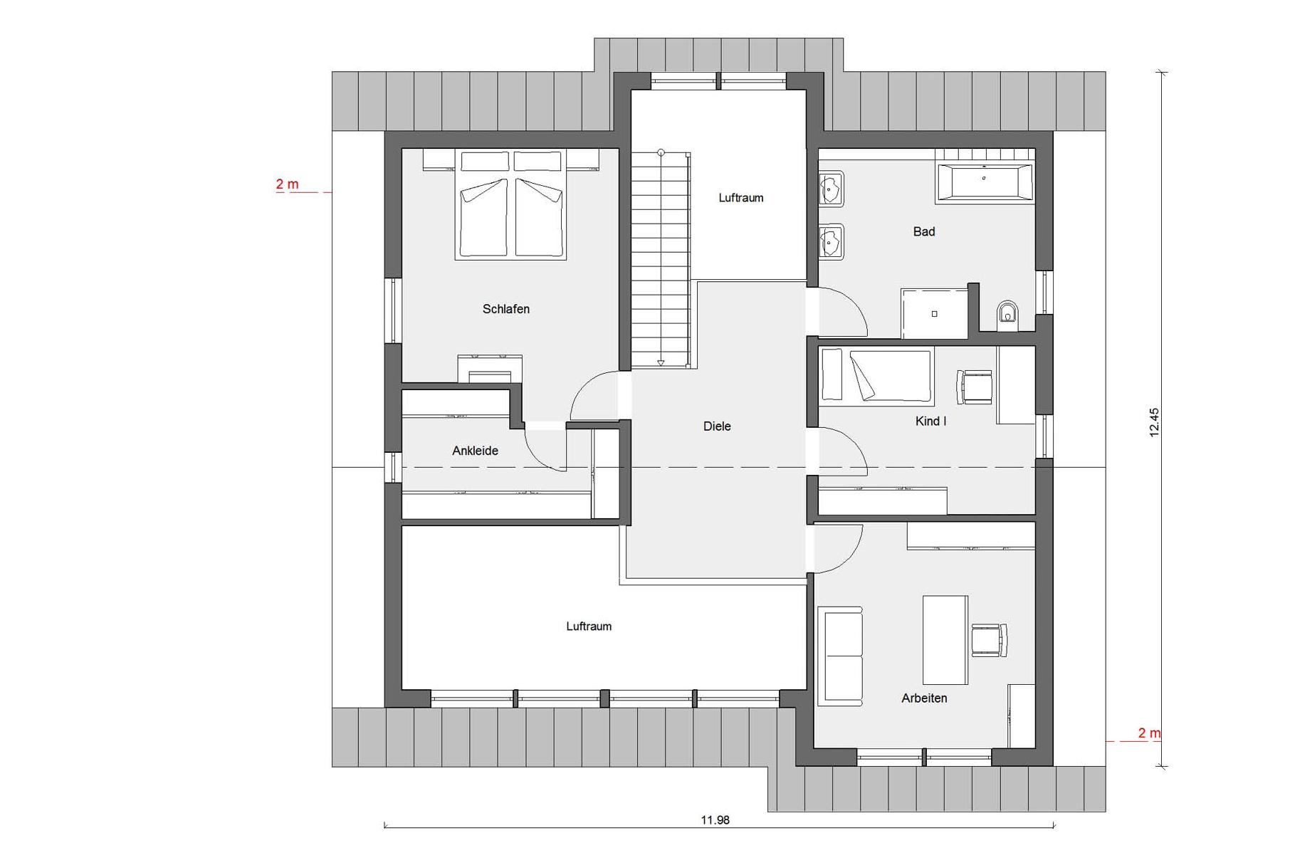 Grundriss Dachgeschoss  E 15-197.2 Fertighaus mit Klinkerfassade