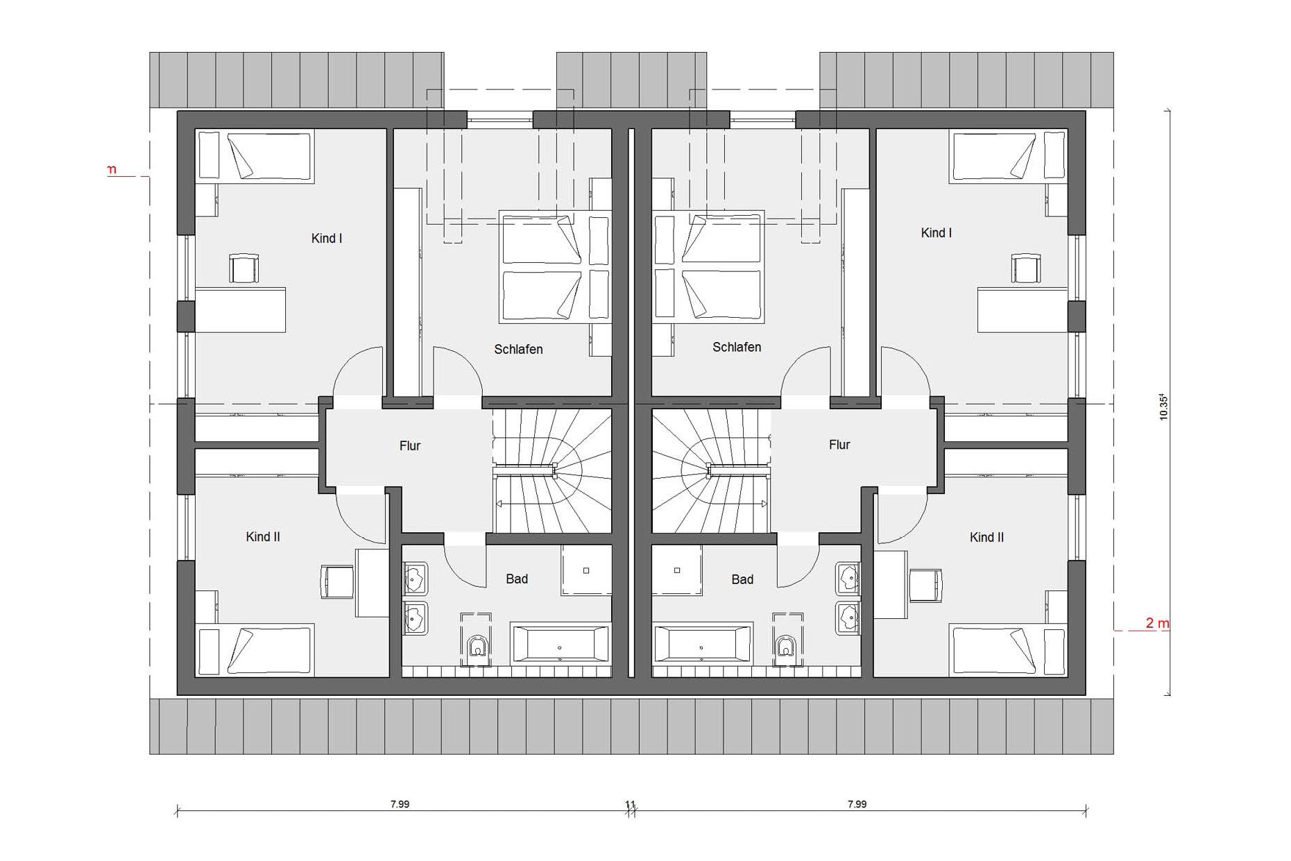 Dachgeschoss Grundriss Doppelhaus mit überdachtem Freisitz