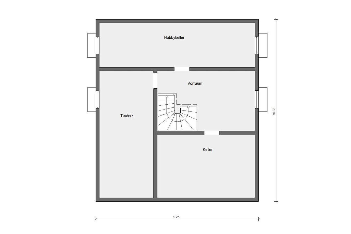 Plan d'étage cave E 15-142.5 maison préfabriquée country