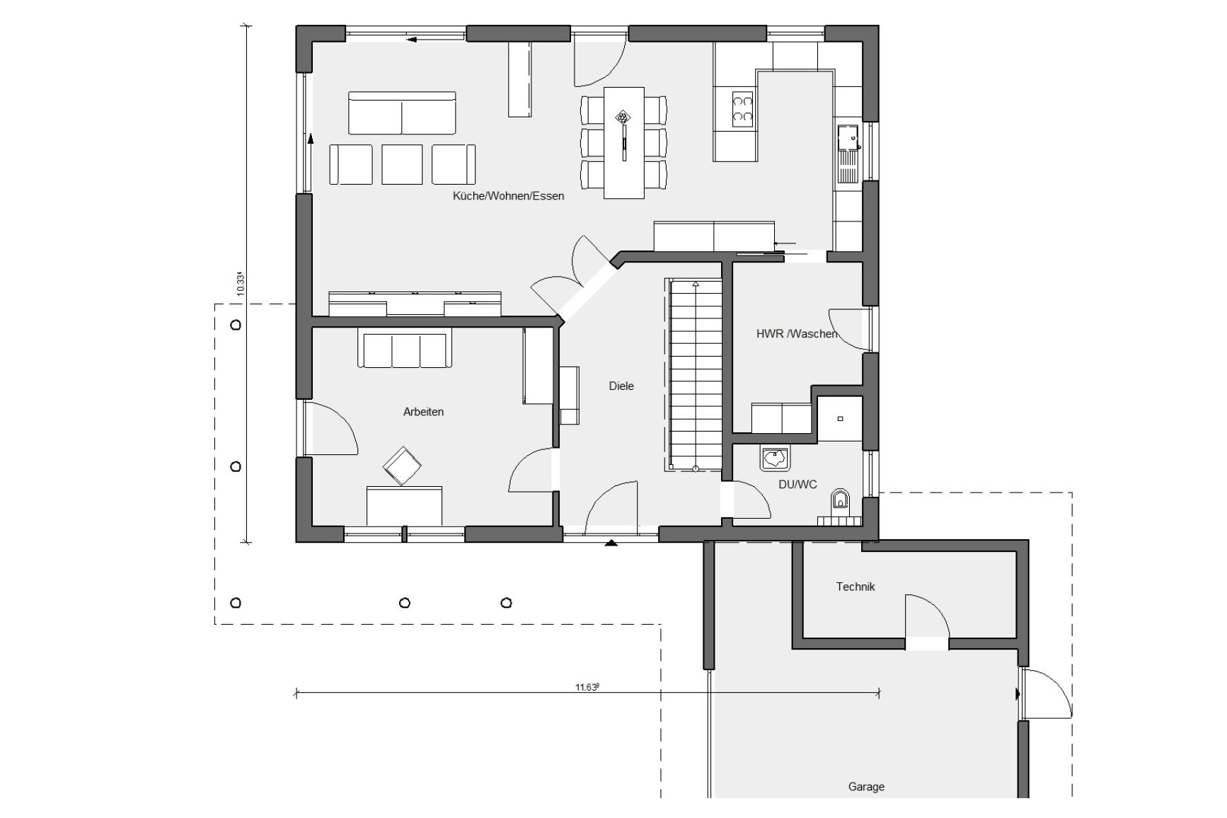 Grundriss Erdgeschoss Haus im mediterranen Stil