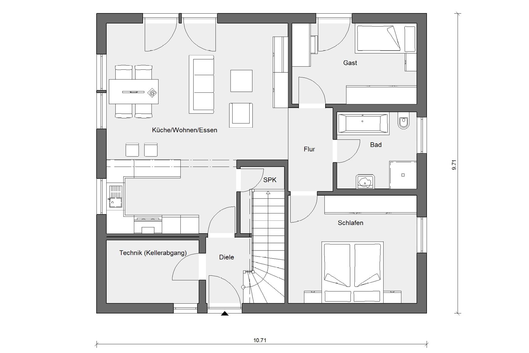 Grundriss Erdgeschoss E 10-087.5 Klassischer Bungalow